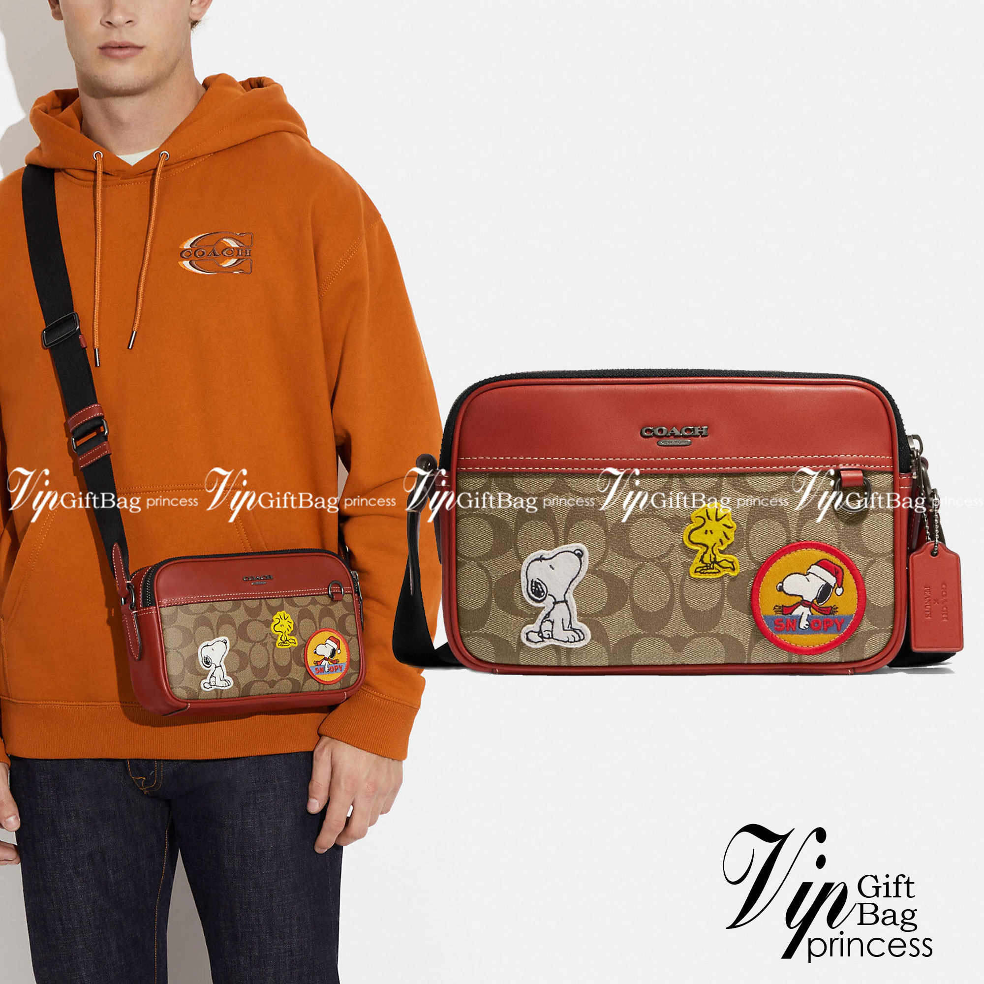 Coach X Peanuts Graham Crossbody In Signature Canvas With Patches CE746 กระเป๋าครอสบอดี้ทรงยอดฮิต กับคอลเลคชั่นใหม่ เฉลิมฉลองเทศกาลคริสต์มาส รุ่นนี้สามารถใช้ยูนิเซ็กส์ สาวๆหนุ่มๆได้หมด น่ารักน่าใช้เกิน!! รูปทรงดีไซน์คลาสสิค สีสันโดดเด่นสดใส ใช้งานสะดวก วั