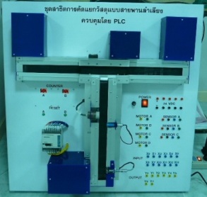 ชุดสาธิตการคัดแยกวัสดุแบบสายพานลำเลียงควบคุมฌดย PLC