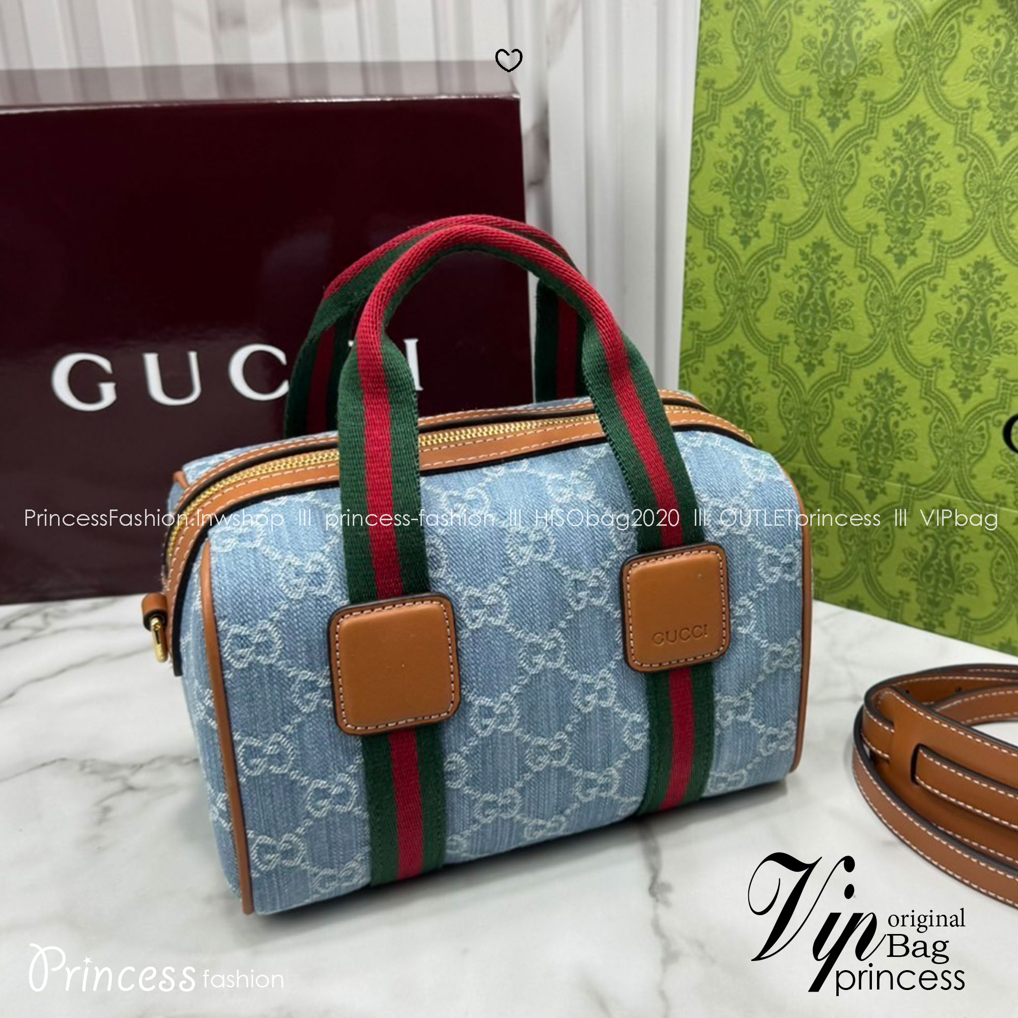 ORI หนังแท้ | Gucci Mini GG handbag denim กระเป๋าสะพายทรงหมอนไซส์มินิ คอลใหม่ดีไซน์เดนิมสวยมาก ตีความรูปทรงกระเป๋าบอสตันโฉมใหม่