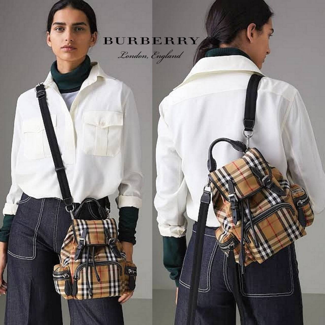 พรีเมี่ยมกิ๊ฟแท้ 100% 】BURBERRY FRAGRANCES VINTAGE 2WAYS RUCKSACK BACKPACK VIP GIFT WITH PURCHASE (GWP) กระเป๋าสะพายพรีเมี่ยมกิ๊ฟLimitedจากเคาน์เตอร์ BURBERRY FRAGRANCES วัสดุ Nylon Canvas ลาย Burberry Vintage Signature สวยคลาสสิค