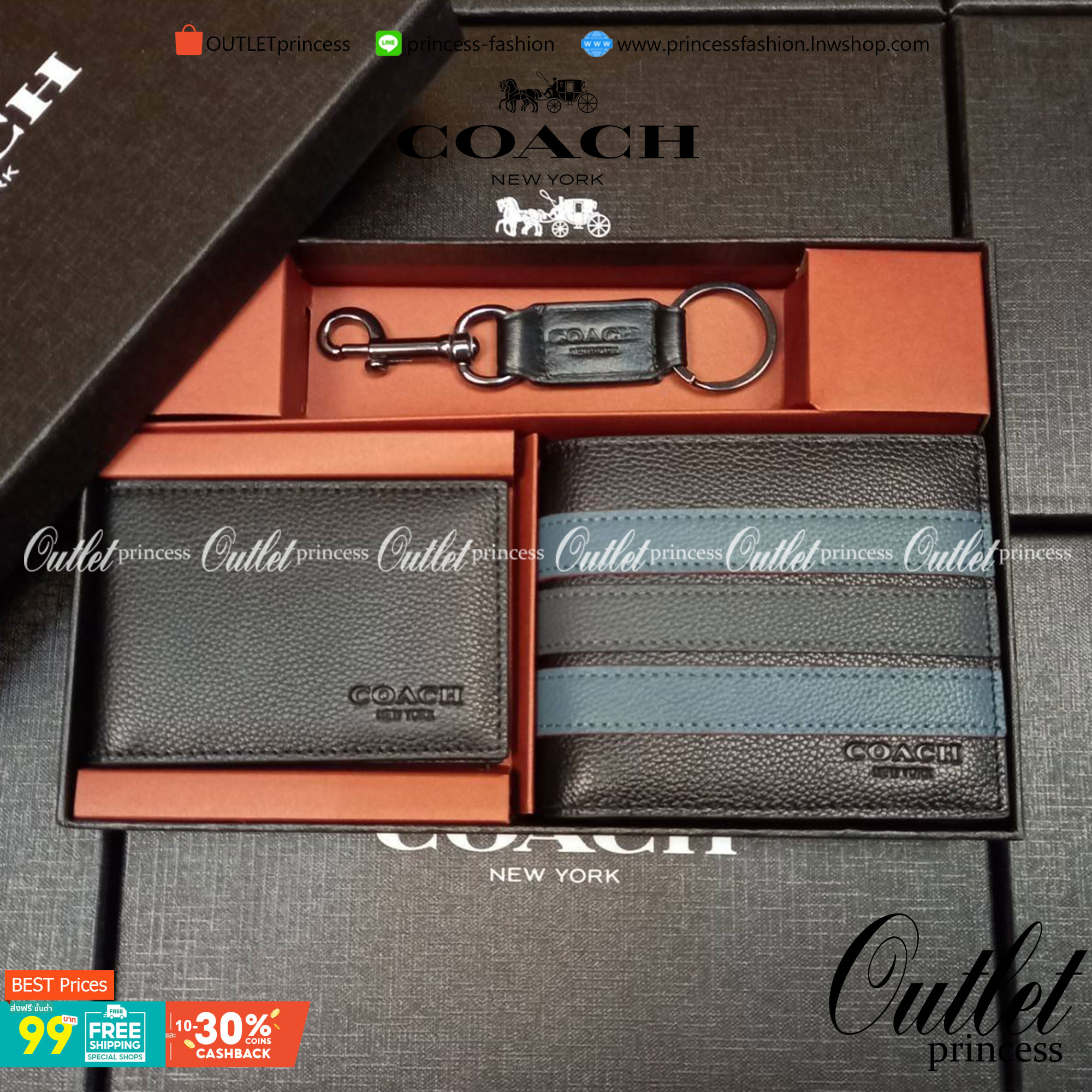 COACH COMPACT ID WALLET IN SPORT CALF LEATHER WITH KEY FOB LIMITED BOX(COACH F74991)🍁BOX SET กระเป๋าสตางค์ใบสั้น มาพร้อมใบลูกแบบแพ๊คคู่+และพวงกุญแจ//วัสดุหนังแท้ หนังนิ่ม เนื้อสัมผัสคือดีมากๆ ยิ่งจับ ยิ่งดูดี มาดเข้มบาดลึกลงตัวมาก ดูมีเสน่ห์น่าค้น