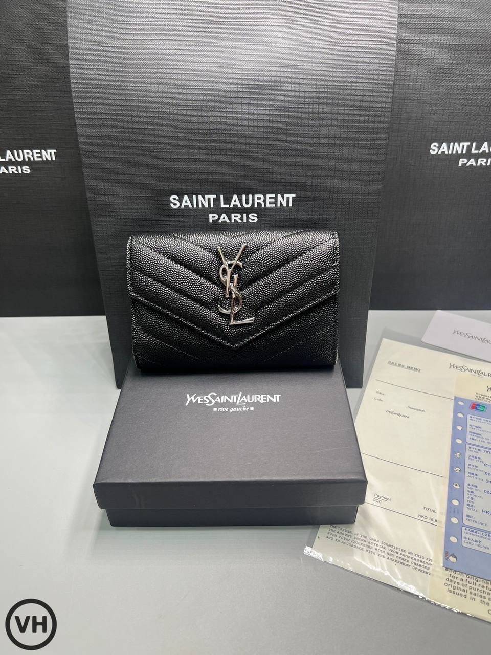 ORI หนังแท้ | YSL CASSANDRE MATELASSE small envelope wallet / YSL Short Wallet กระเป๋าสตางค์ใบสั้น กระเป๋าใส่เหรียญ กระเป๋าใส่การ์ด