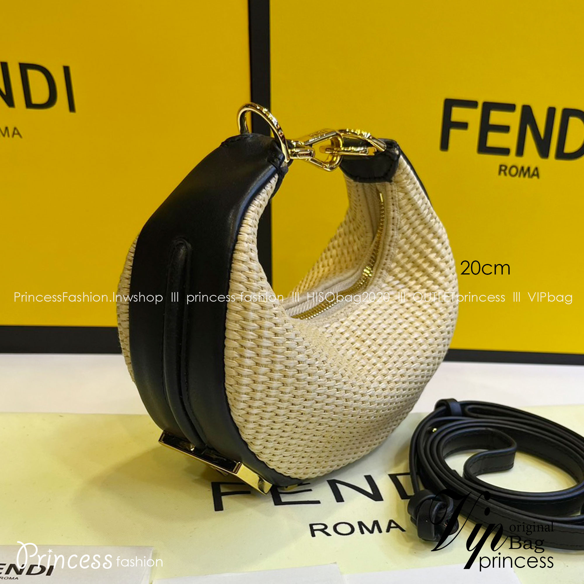 FENDI Nano Fendigraphy Natural raffia charm / Fendi hobo bag 20cm พร้อมส่ง กระเป๋าสะพายไหล่เฟนดิ Natural straw รุ่นใหม่ สวยหรู **สินค้าเกรดออริจินอล 1:1 สลับแท้