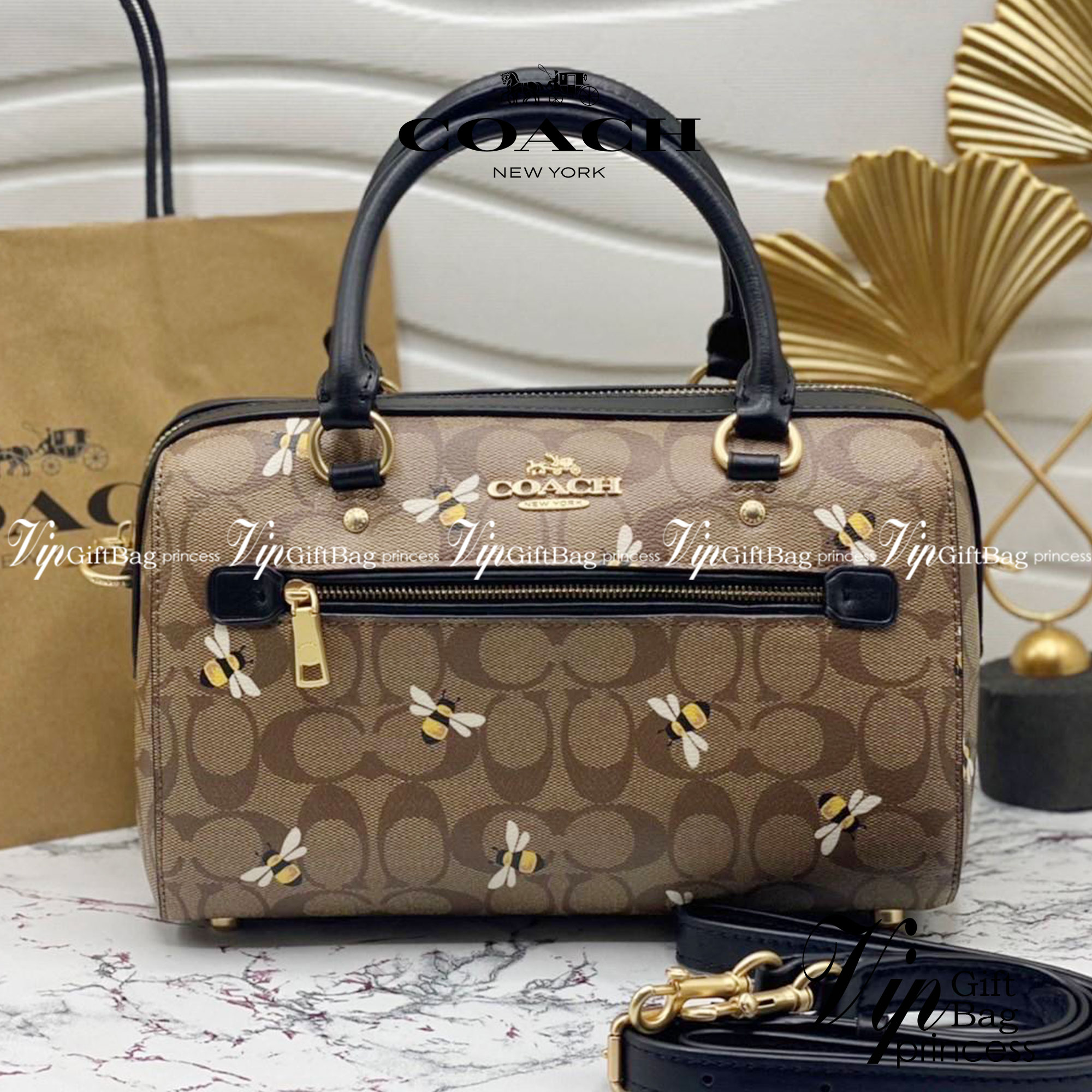 COACH ROWAN SATCHEL IN SIGNATURE CANVAS WITH BEE PRINT (C8591) พร้อมส่งที่ไทย