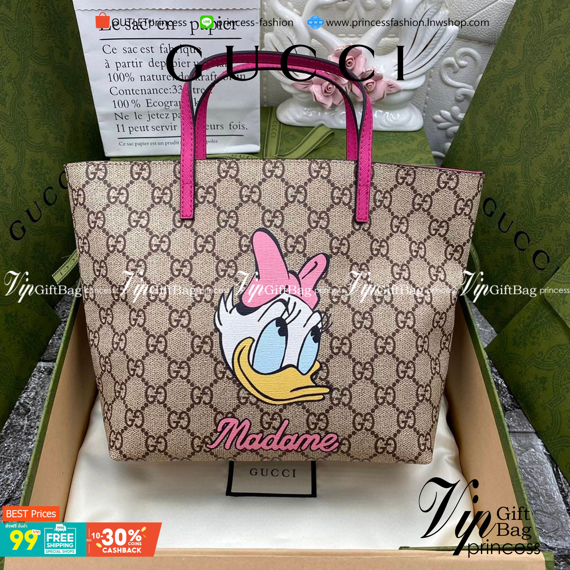 VIP 】Animal-Friendly Gucci Kid GG Supreme Tote Bag งานหนังแท้ทรงตั้งสวย ขนาดกะทัดรัด จุของได้เยอะ ใช้ได้ทั้งเด็กและผู้ใหญ่ น่ารักมากค่ะ **ขายดีตลอดกาล**