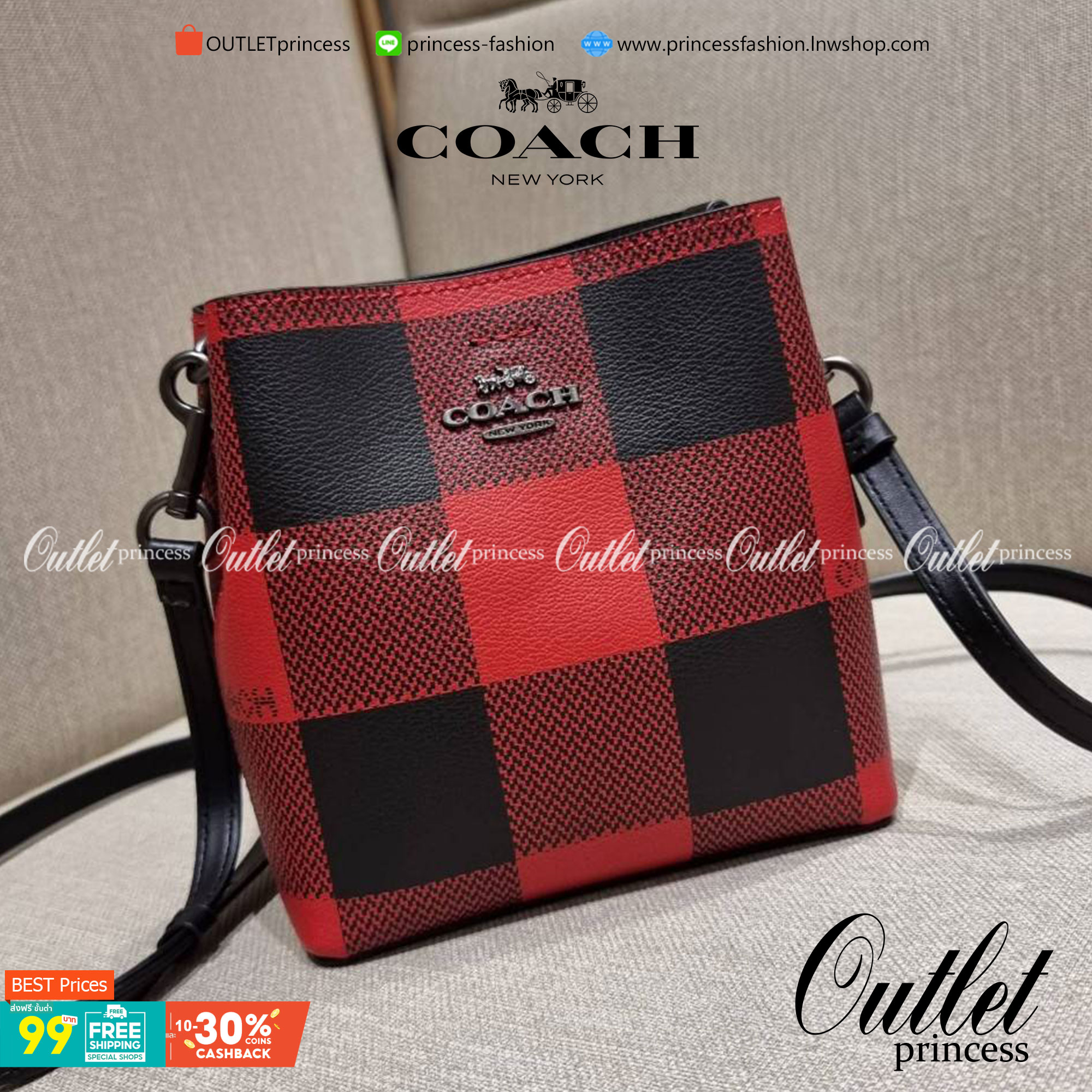 COACH MINI TOWN BUCKET BAG IN SIGNATURE CANVAS WITH VINTAGE MINI ROSE PRINT ((7270 7268 7267)) คอลเลคชั่นใหม่ล่าสุด!! น้องสาวคนสวยมาแล้วจ้า สดใสต้อนรับเทศกาลคริสต์มาส 🎅🎄 กระเป๋าบัคเก็ต ไซส์มินิ ใบจริงน่ารักม้าก!! น่าใช้แบบที่สุด วัสดุหนังแ