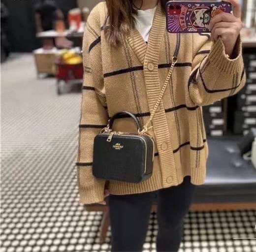 ของแท้ 💯% Coach women's diagonal box bag, double zipper capacity, with handles can be cross-body