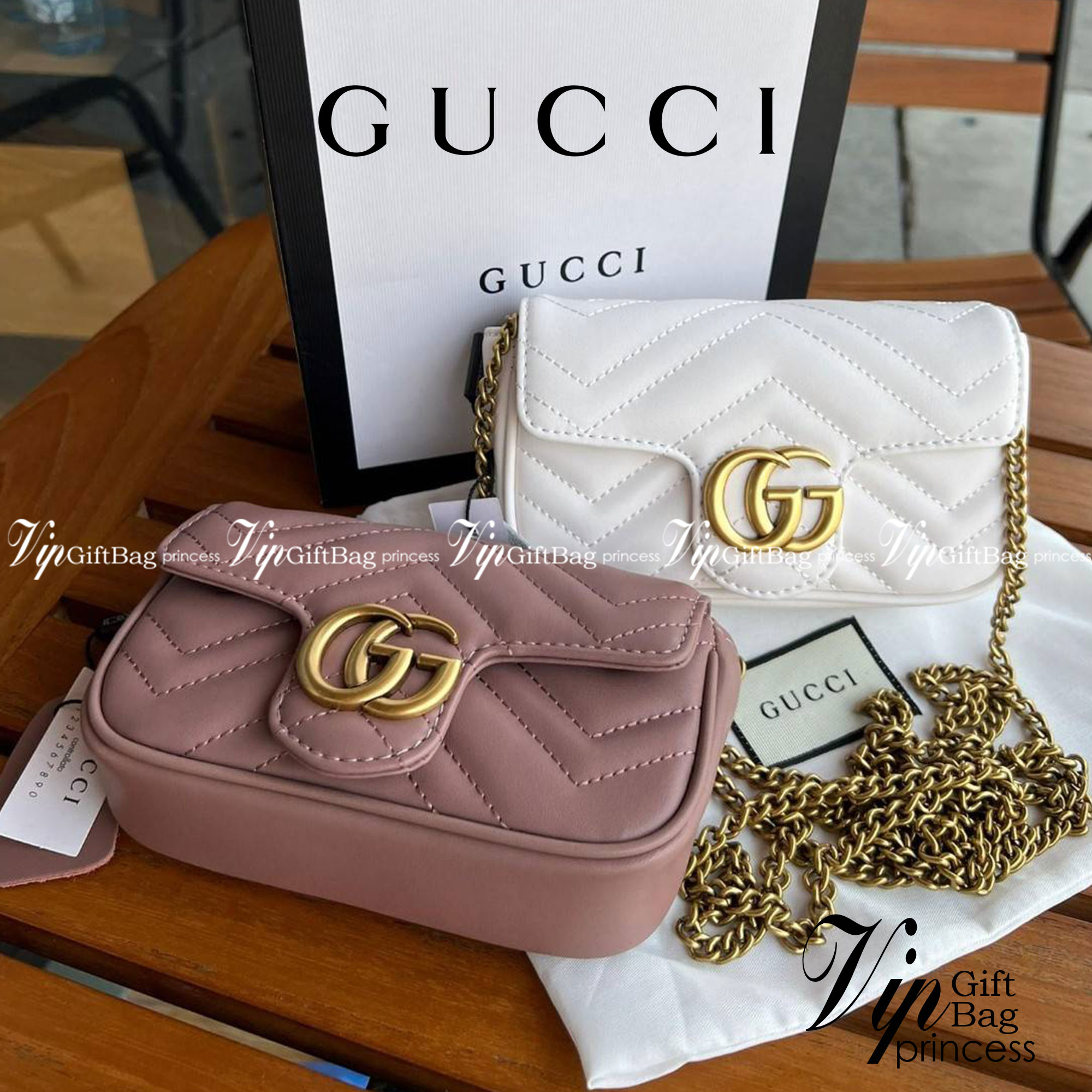 Gucci Marmont Super mini Premiumgift กระเป๋าสะพายข้างใบเล็ก น้องมินิ น่ารั๊กมุ้งมิ้ง วัสดุหนังเชฟรอน สายสะพายแบบโซ่ อะไหล่ทองหรูหรา ด้านหน้าประดับโลโก้แบรนด์หรู ทนทาน แข็งแรง น้ำหนักเบา ใส่ตังค์ใส่โทรศัพท์ Iphone+ ได้ น่ารักมุ้งมิ้ง ไม่ควรพลาดเลยค่า