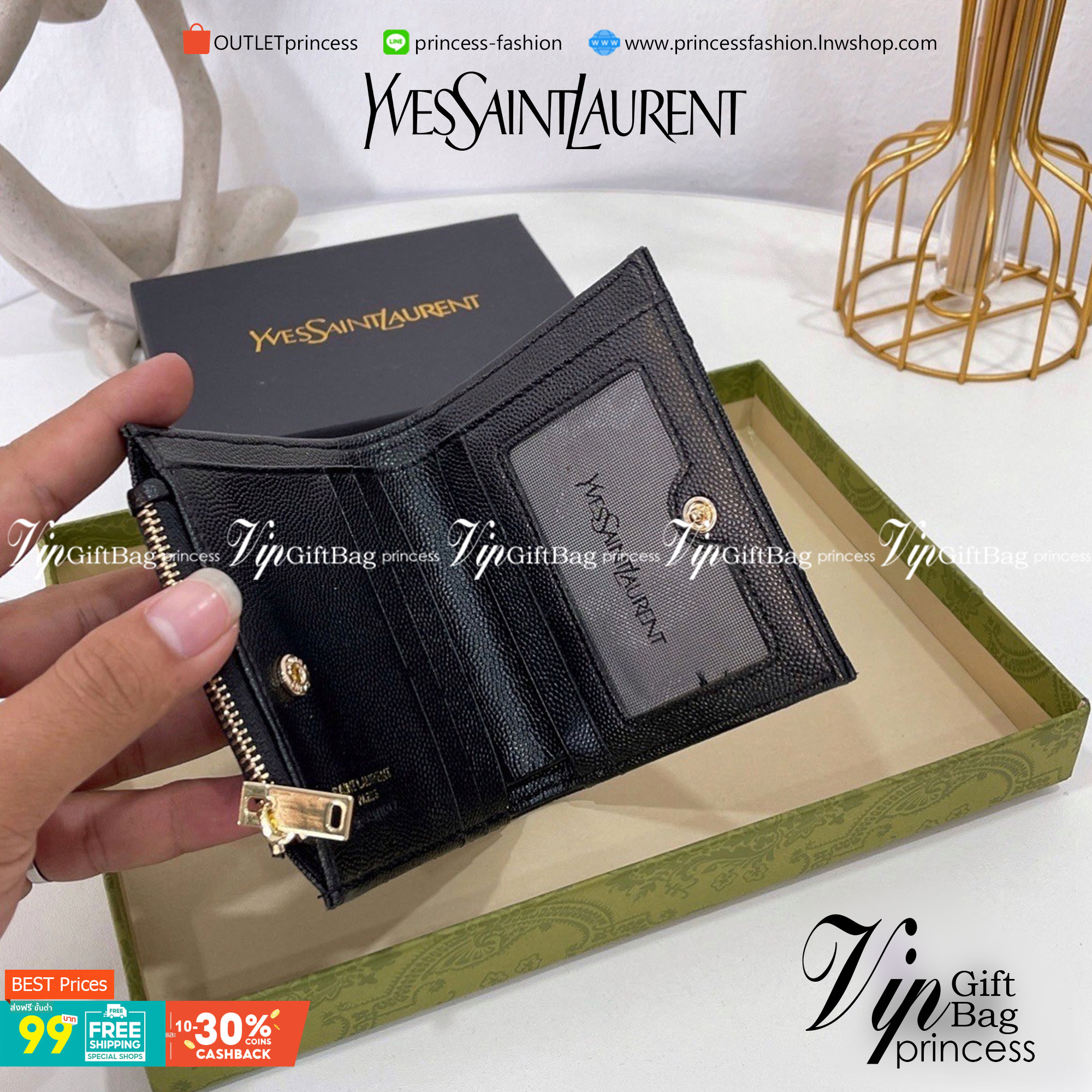 VIP 】YSL SAINT LAURENT Monogram Zipped Bifold MINI Wallet กระเป๋าสตางค์ใบสั้นที่ใส่แบงค์ ใส่บัตร ใส่เหรียญได้เยอะสุดๆ มีช่องซิปใส่เหรียญ ใบเดียวครบจบเลย หนังสวยมาก พร้อมส่ง 3 สีเลยค่าา
