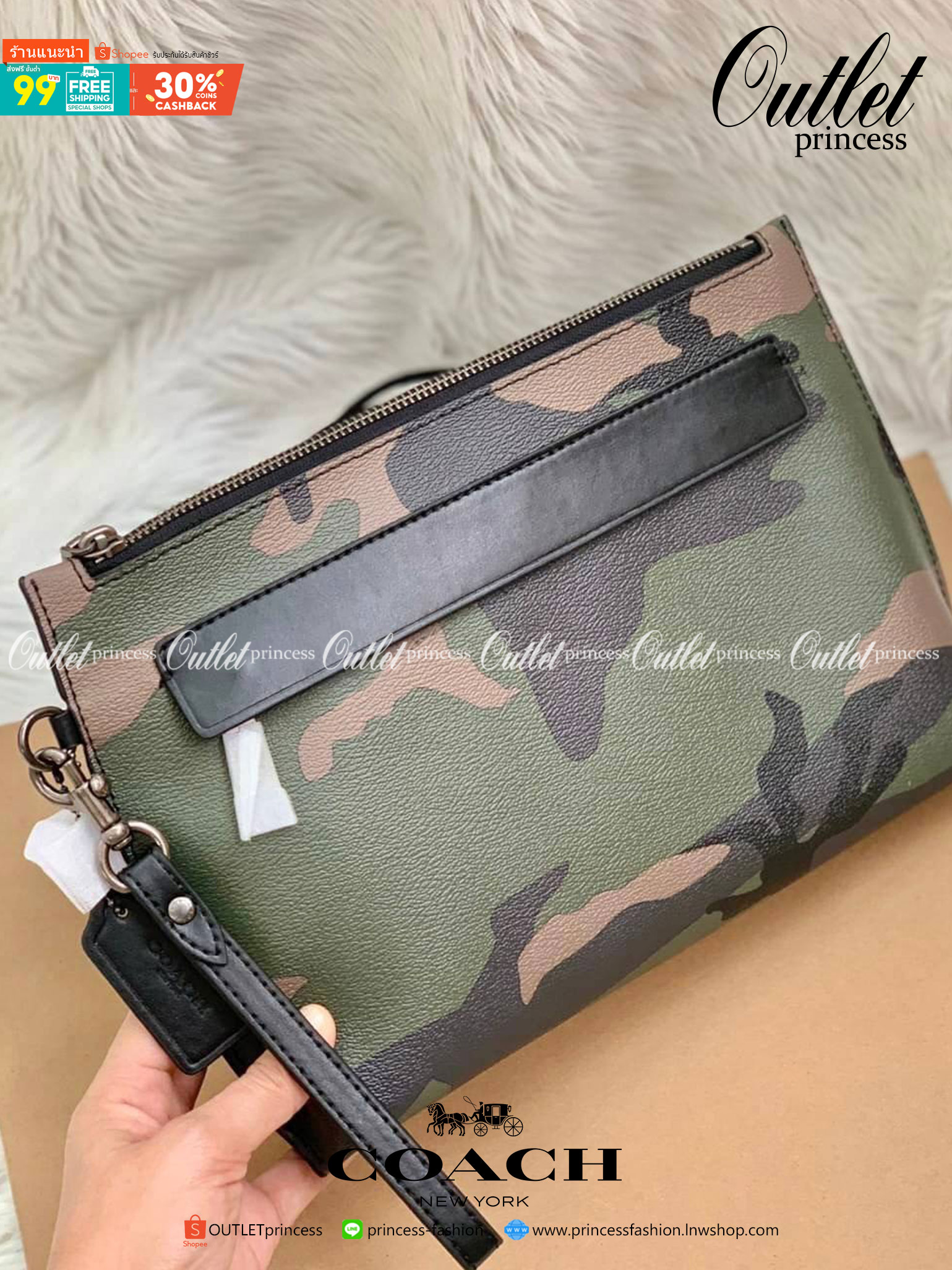 COACH CARRYALL POUCH WITH CAMO PRINT ((29127)) พร้อมส่งค่ะ! กระเป๋าคล้องมือแบบคลัท หนังแท้ หนังนิ่มลายทหารสวยค่ะ;สารมารถใส่ i pad;Tablet (บางรุ่น) ได้ค่ะ; มีช่องเล็กใส่ของจุกจิกสิงช่อง;ซิปซ่อนด้านหน้าหนึ่งช่อง พร้อมสายคล้องมือถอดออกได้หนึ่งสาย