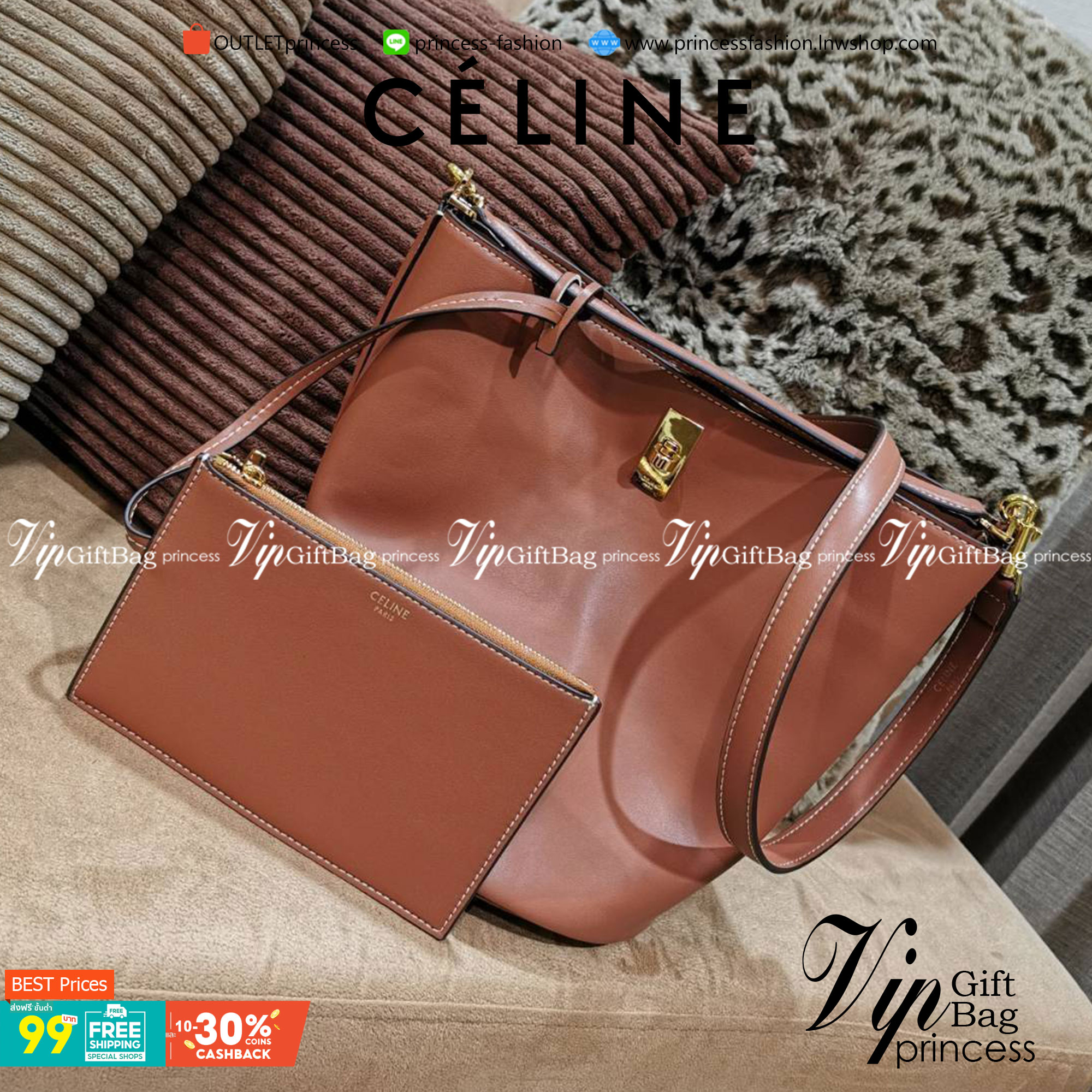 VIP 】NEW! ซื้อ1ได้ถึง2! CELINE TRIOMPHE BUCKET BAG VIP GIFT WITH PURCHASE (GWP) พรีเมี่ยมกิ๊ฟ Limited Edition จาก CELINE PERFUME DUTYFREE COUNTER วัสดุ TRIOMPHE CANVAS & CALFLEATHER ดีไซน์ทรง Bucket ใบใหญ่กำลังดี มาพร้อม Clutch ใบเล็กเข้าชุด หนังนิ่มสวยเน