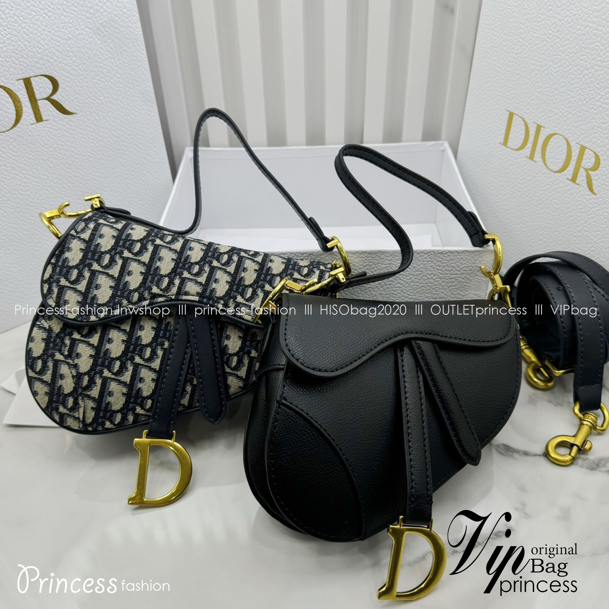 DIOR Mini Saddle Bag with Strap Blue Dior Oblique Jacquard / Black Grained Leather กระเป๋าสะพายทรงอานม้าเอกลักษณ์ของแบรนด์แห่งตำนานความหรู