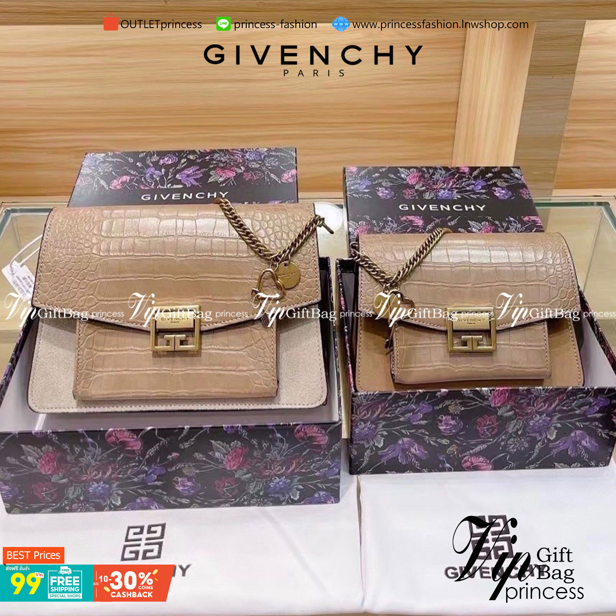 GIVENCHY GV3 CROCODILE-EFFECT SHOULDER BAG กระเป๋าสะพายหนังลายจระเข้ เปิดหน้าอะไหล่ทอง สวยหรูดูแพงตามแบบฉบับแบรนด์ งานจริงสวยจริงจังมากกก ไม่พูดเยอะ ควรมีค่าา!!!