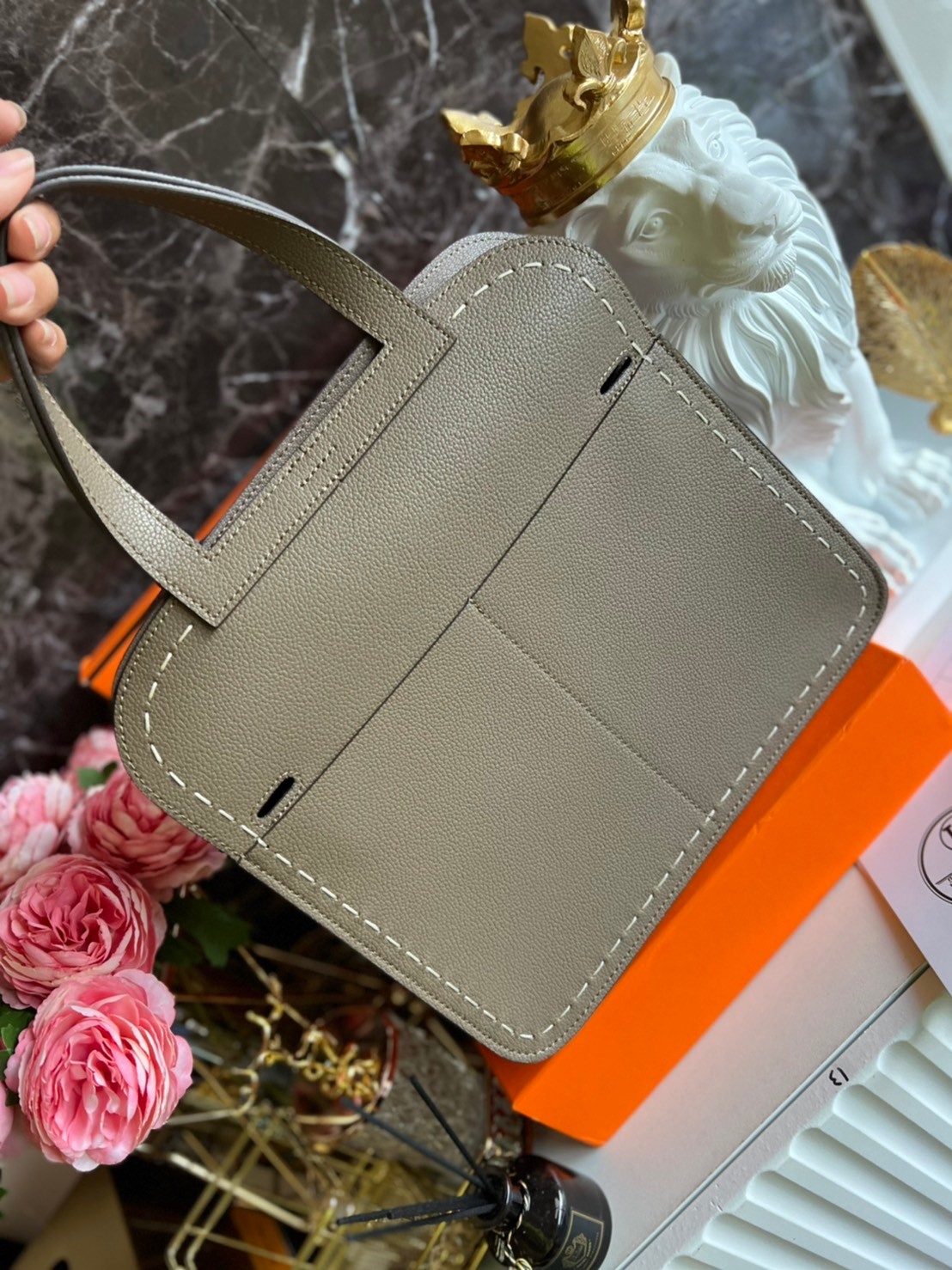 HERMES Halzan Bag Luxury Bag แบรนด์ดังงานหนังแท้สวย เกรดท็อปออริจินอล ภาพสินค้าถ่ายจากงานขายจริง