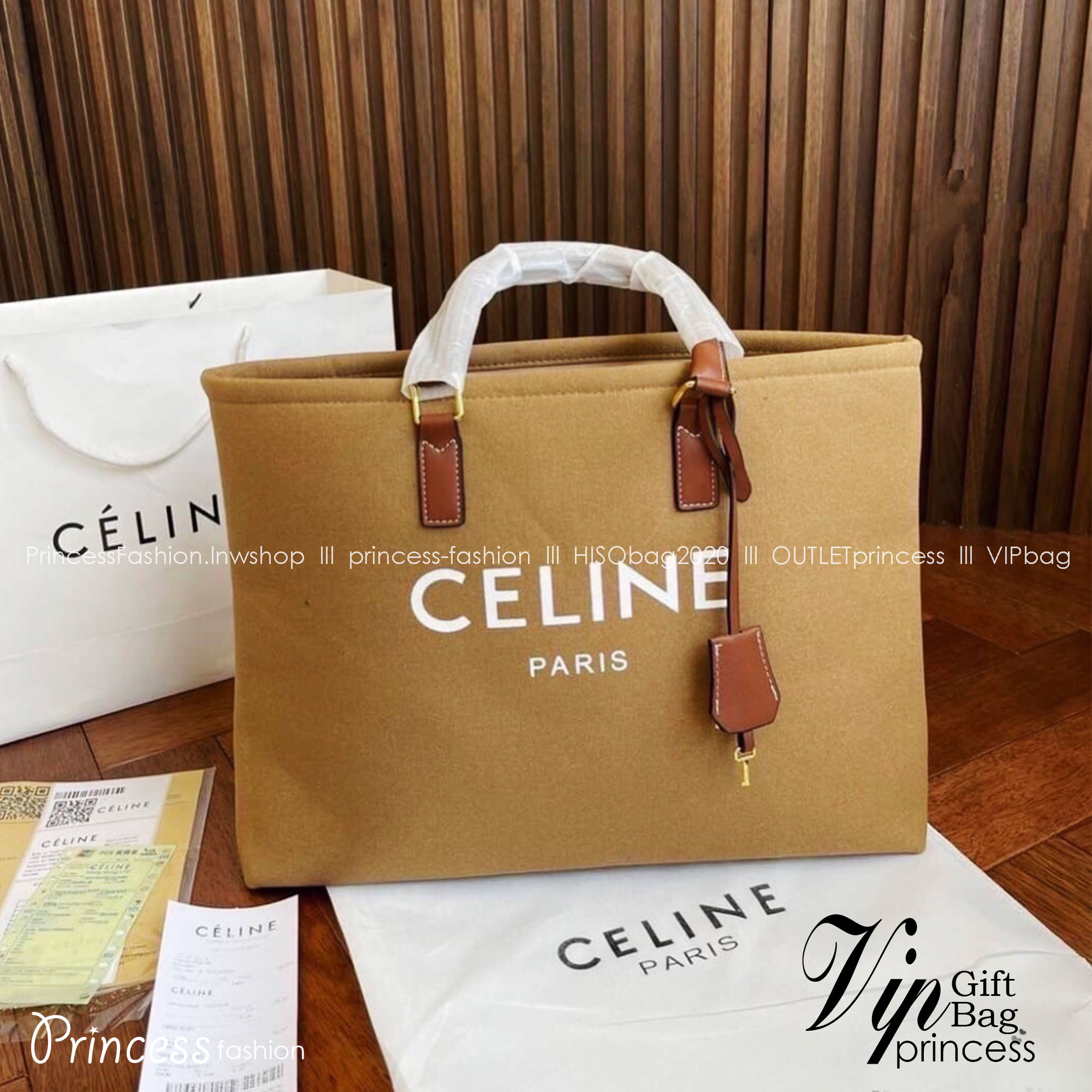 CELINE TOTE BAG / Celine Horizontal Cabas in Canvas with Celine print and calfskin 16" ไอเท็มสุดคิ้วท์ งานผ้าแคนวาสทรงชอปปิ้ง ตะเข็บสวย ปั๊มอะไหล่ ดีไซน์ทรง Shopping