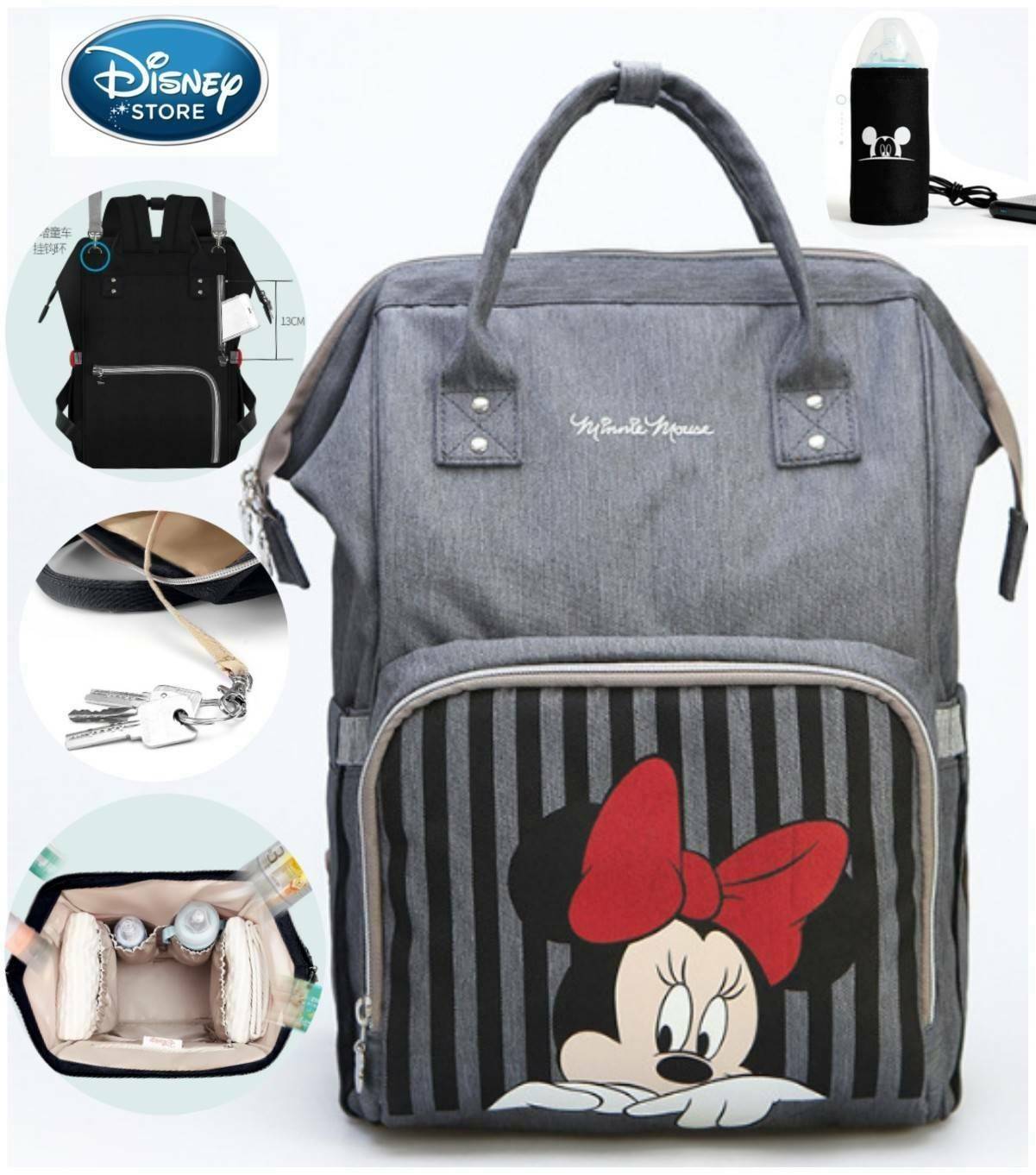 Disney Collection Rucksack (L) กระเป๋าสะพายเป้คอลเลคชั่นดิสนีย์ใบใหญ่กำลังดีน้ำหนักเบาวัสดุ Nylon & Polyester 100% ทำความสะอาดง่าย ด้านหน้ามีโลโก้และช่องซิป พิมพ์ลายมิกกี้/มินนี่โดดเด่น มี Pocket ใส่ขวดน้ำซ้ายขวา ด้านหลังมีช่องซิปสะดวกใช้หัวซิปแบรนด์ ภายใ