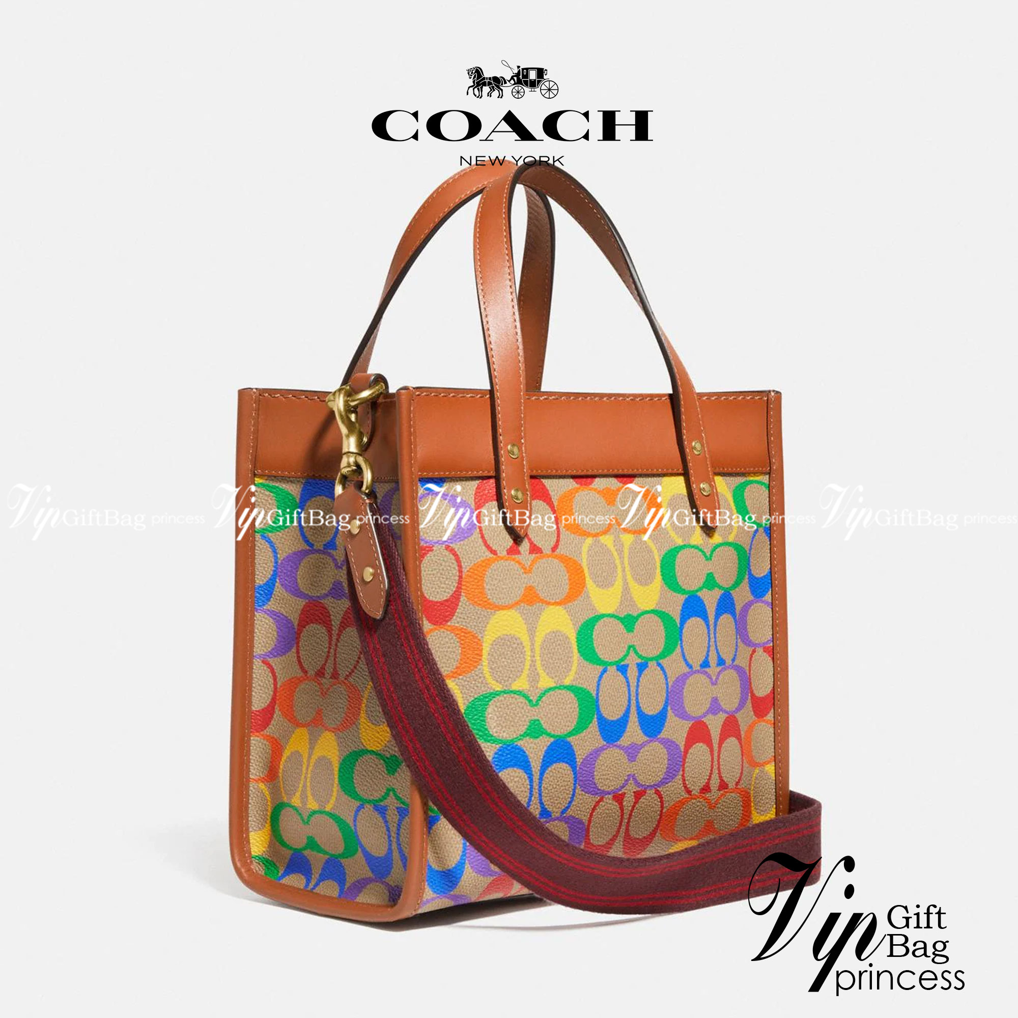 COACH Field Tote 22 In Rainbow Signature Canvas C5142 พร้อมส่งที่ไทย