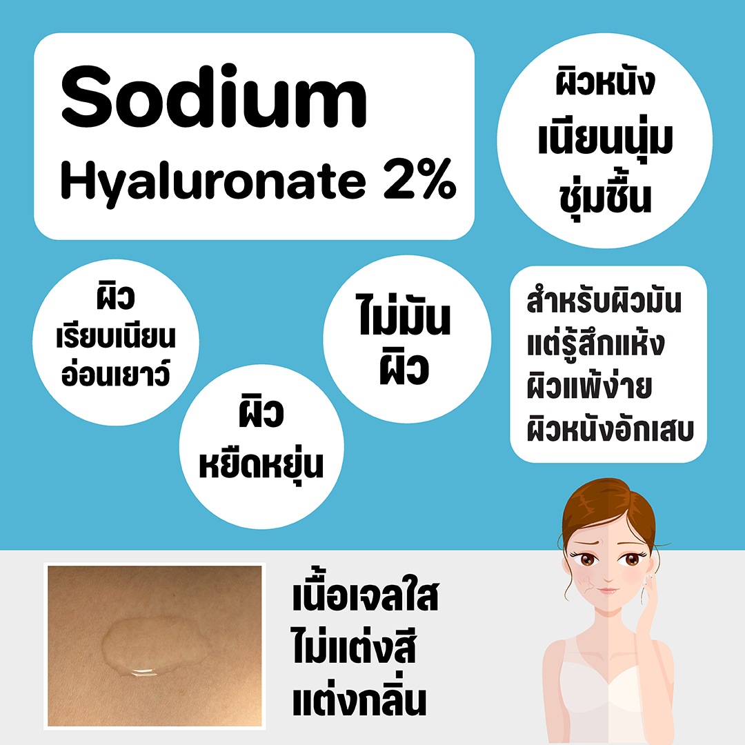ไฮยา เจล Sodium Hyaluronate 2% ผิวเนียนนุ่ม ชุ่มชื้น ยืดหยุ่น อ่อนเยาว์ ไม่มันผิว