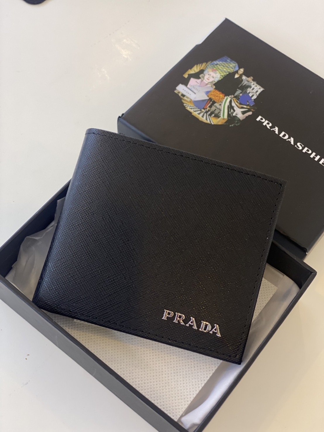 PRADA Short Wallet Men / Prada Leather Wallet - Black เกรดออริจินอล พร้อมส่งที่ไทย พร้อมกล่อง Box Set
