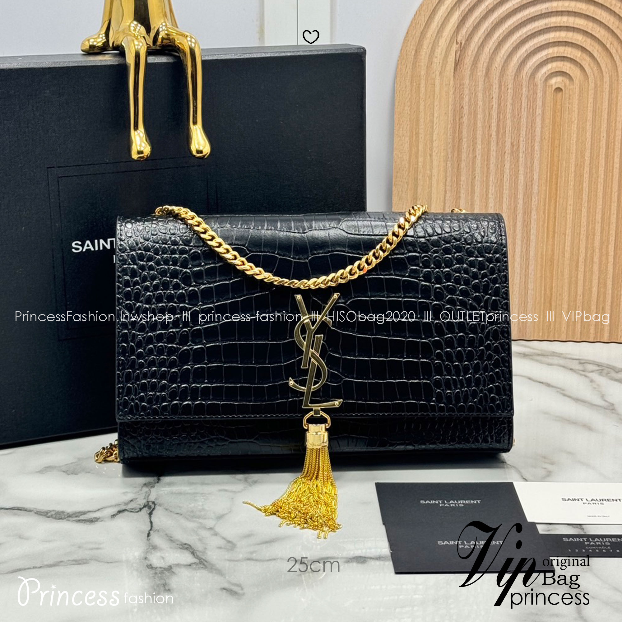 ORI หนังแท้ | 24cm Ysl Kate Croc Tassel Bag / YSL Woc Bag กระเป๋าสะพายทรง woc เรียบหรูดูแพงที่แท้จริง งานหนังลายจรเข้เต็มใบโดดเด่นด้วยโลโก้แบรนด์สุดหรู พร้อมพู่ห้อย รุ่นฮิตลอดกาลดูดีมีระดับ