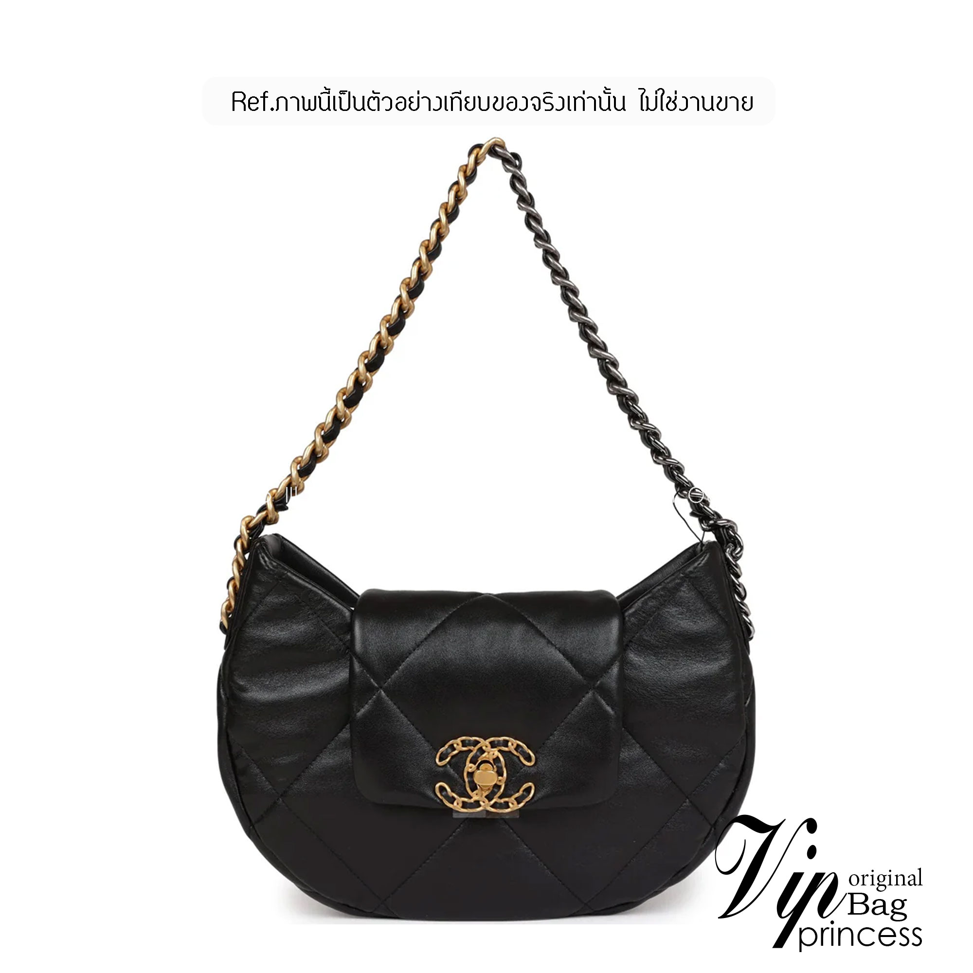 CHANEL 19 Hobo Bag Black Mixed Metal Hardware กระเป๋าสะพายหนังแท้ เกรดออริ ท็อป สลับแท้ 1:1 ผ่านทุก ตม ใช้งานต่างประเทศได้