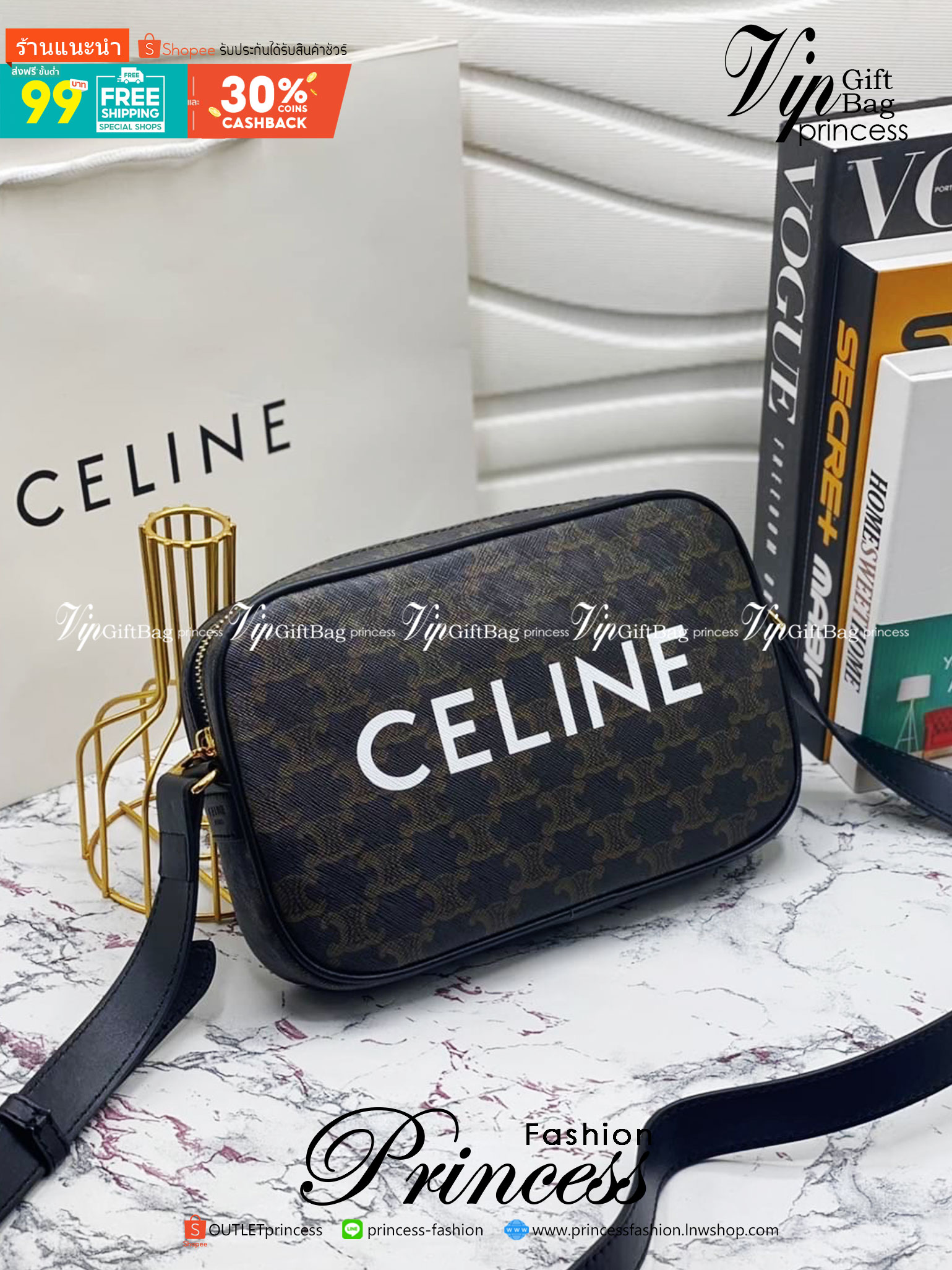 CELINE Medium Messenger Bag in Triomphe Canvas with Celine Print / Celine Camera Bag กระเป๋าทรงครอสบอดี้ ใช้ได้ทั้งชายหญิง ขนาดกลางกำลังดี น้ำหนักเบา