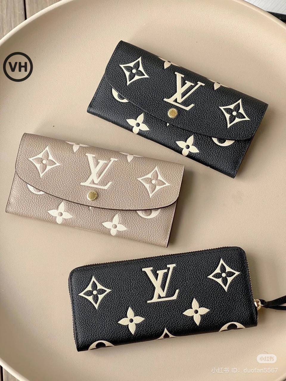 ORI หนังแท้ | LV Emilie Wallet Bicolor Monogram Empreinte Leather / LV Long Wallet กระเป๋าสตางค์ใบยาวสไตล์ซองจดหมายที่มีฝาปิดแบบพับได้ ปิดด้วยกระดุมแป๊ก