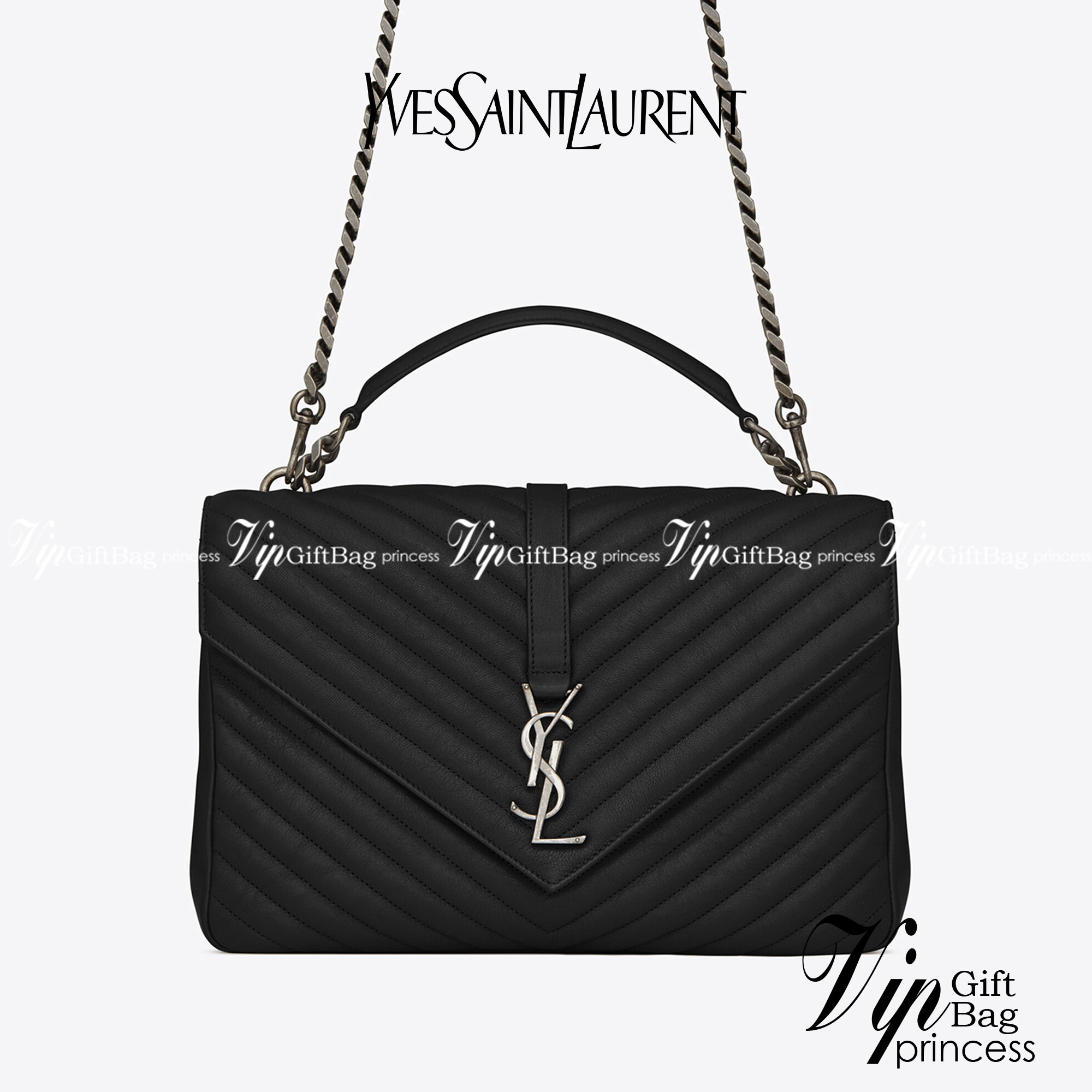 หนังแท้ YSL college large chain bag in quilted leather 30cm กระเป๋าสะพายใบใหญ่ ดีไซน์ทรงสวยหรู ตอบโจทย์ได้ทุกสไตล์ ภาพสินค้าถ่ายจากงานขายจริง ใช้งานต่างประเทศได้