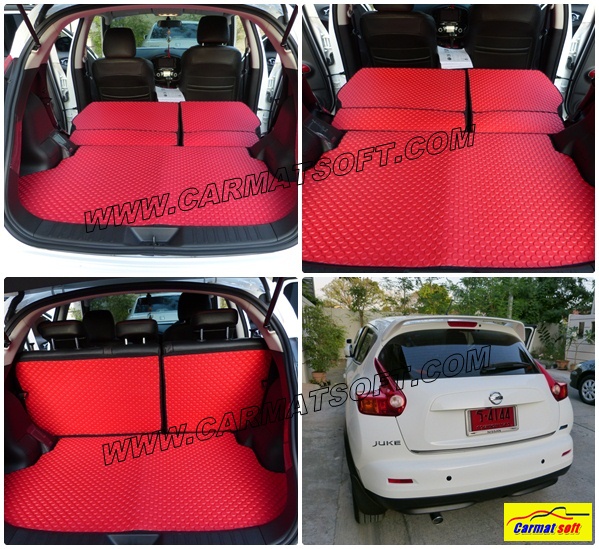 พรมปูพื้นรถยนต์ NISSAN JUKE ลายกระดุม สีแดง รวมแผ่นท้าย ปิดเบาะ เต็มคัน