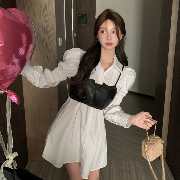 พร้อมส่ง 🩰🍅 Yay dress & tops เดรสตัวยาวสีขาว เสื้อกั๊กสีดำ (IN38095)