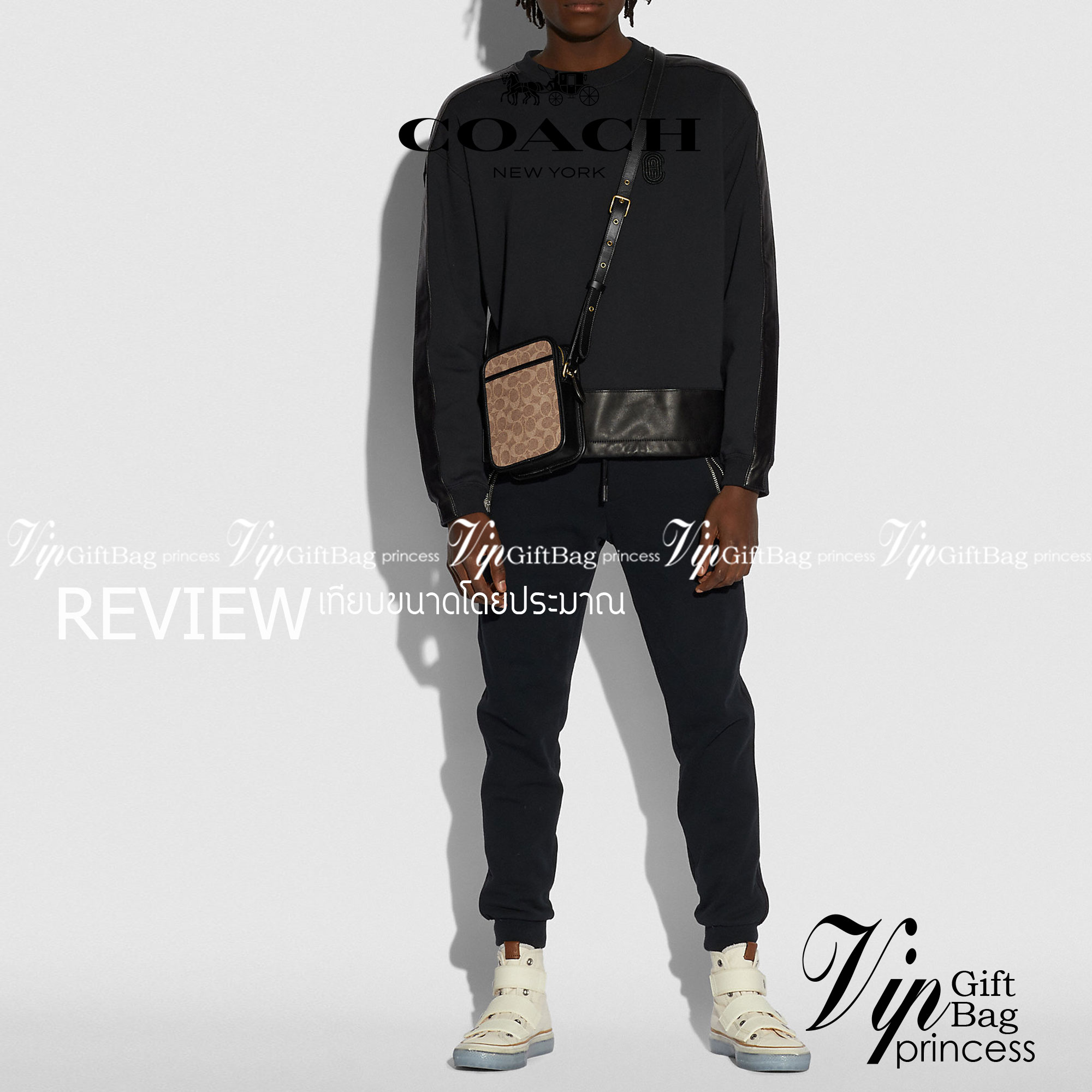 Coach Zip Camera Bag In Signature Canvas CA182 พร้มส่งที่ไทย Camera Bag Men’s retro classic Aging men’s cross-body Bag, mobile Bag Camera Bag