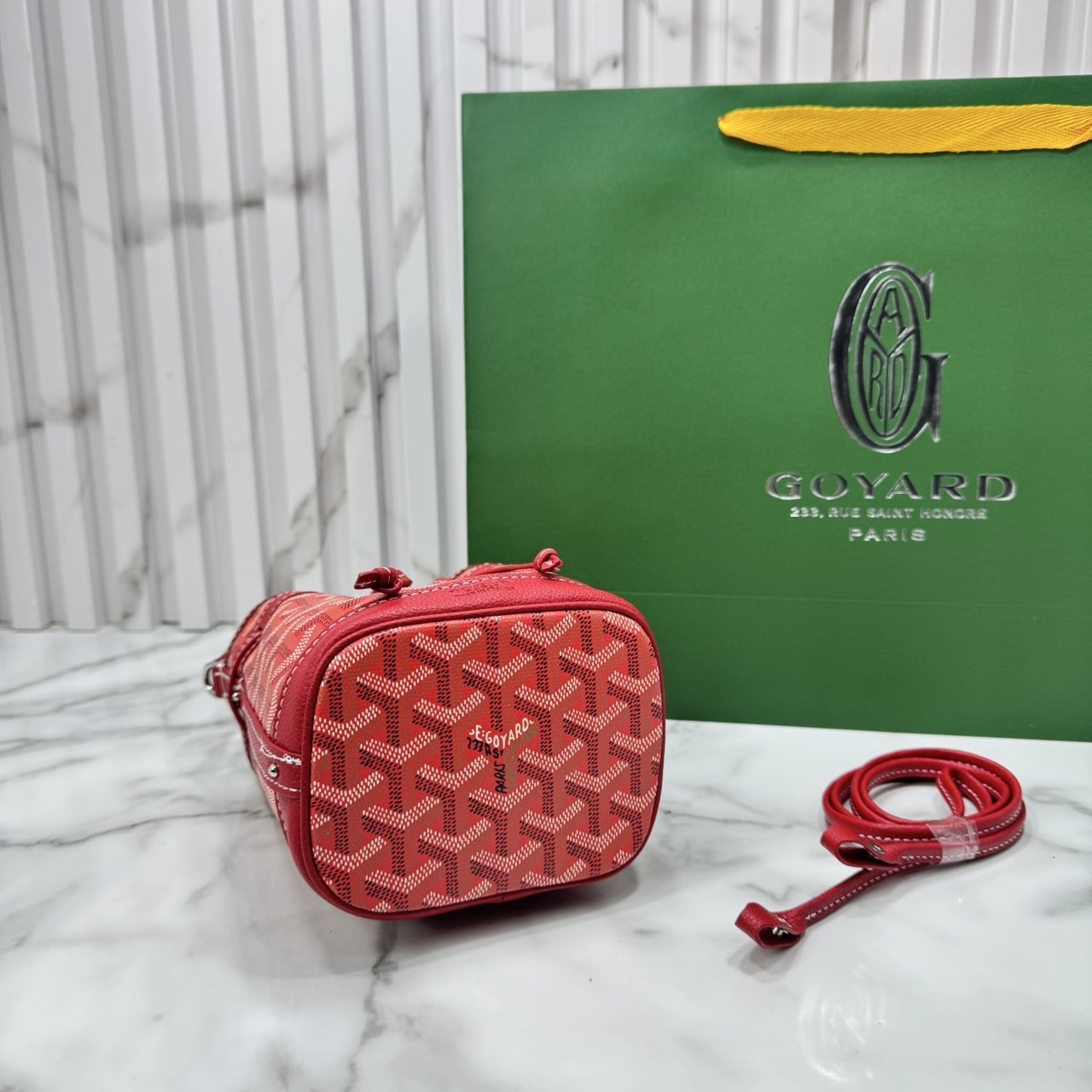RI หนังแท้ | Goyard Petit Flot Mini bucket bag กระเป๋าสะพายทรงบัคเก็ต ไซส์มินิ ดูผู้ดีในตัว วัสดุหนังแคนวาสพิมพ์ลายสวยคม