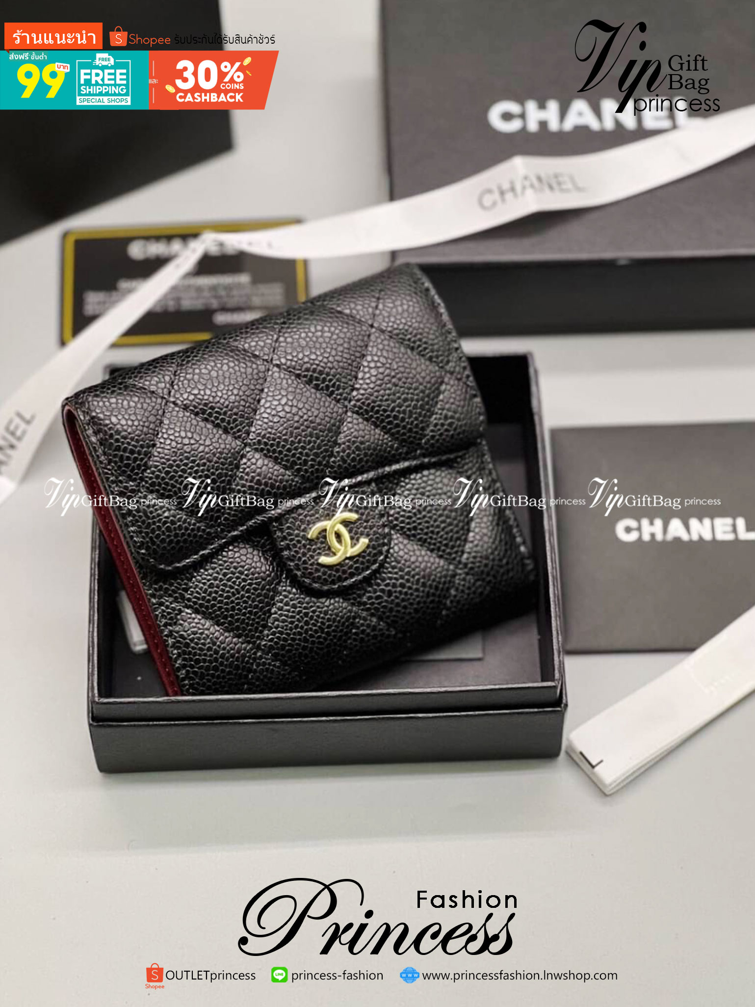 CHANEL Wallet Tri-fold Caviar / Chanel Short Wallet หนังคาเวียร์ กระเป๋าสตางค์ชาแนลใบสั้น เกรดออริจินอล ภาพถ่ายจากงานขายจริง ใช้งานต่างประเทศได้
