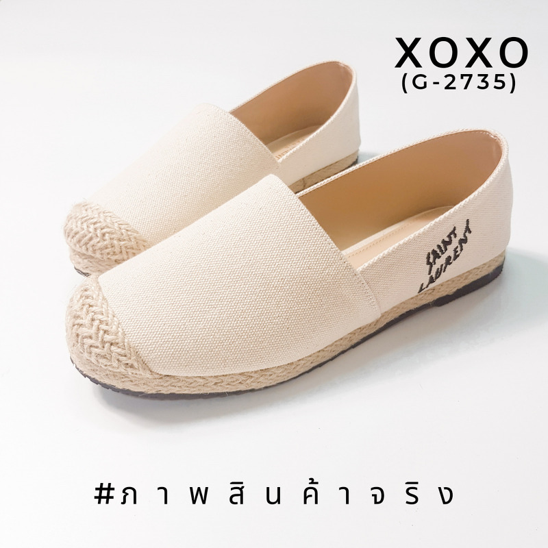 Saint Laurent คัชชู ผ้าแคนวาส สไตล์เทย์ แต่มีดีเทลความแพงโดยแบรนด์ ปักด้านข้าง สวยเทย์มาก โดนใจแอดมินที่สุด รอบๆที่พื้นว่างเชือกฟางปอโดยรอบ