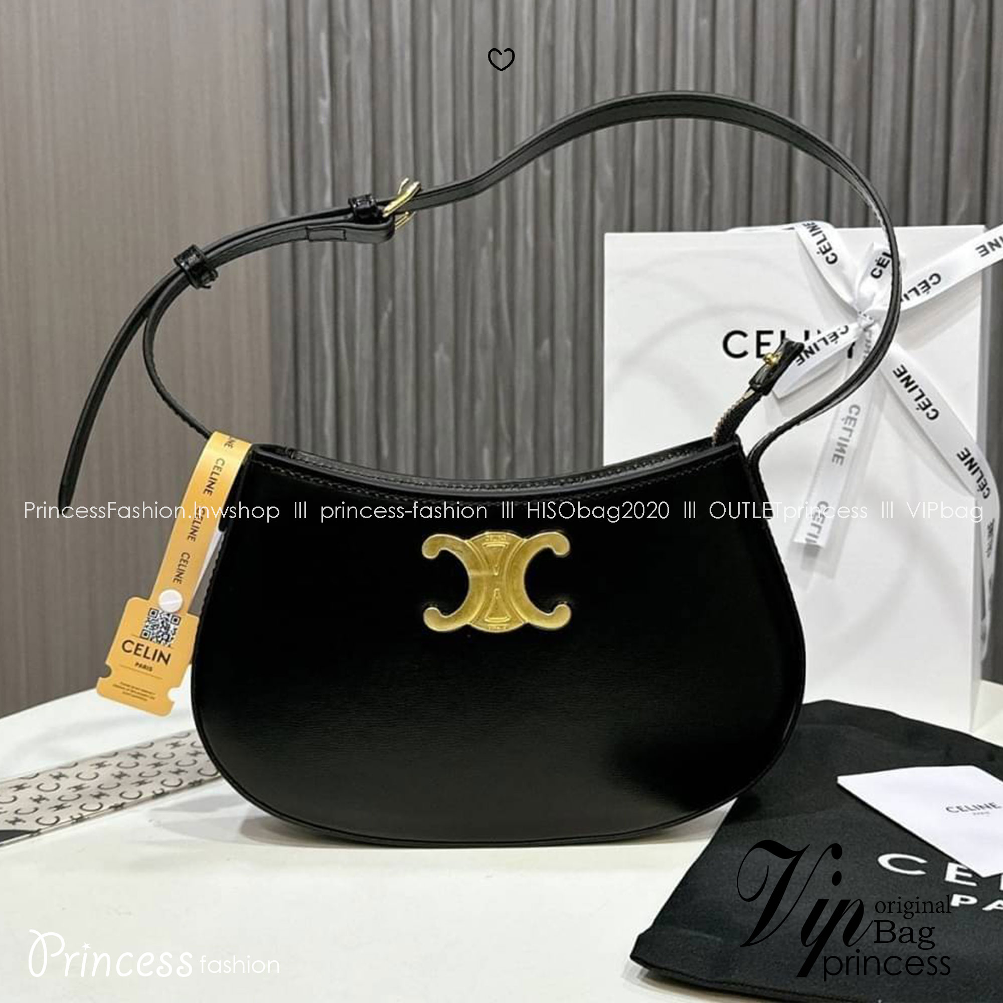 CELINE MEDIUM TILLY BAG IN shiny / Triomphe canvas กระเป๋าสะพายไหล่สุดปัง รูปทรงย้อนยุค สไตล์วินเทจลัคชู