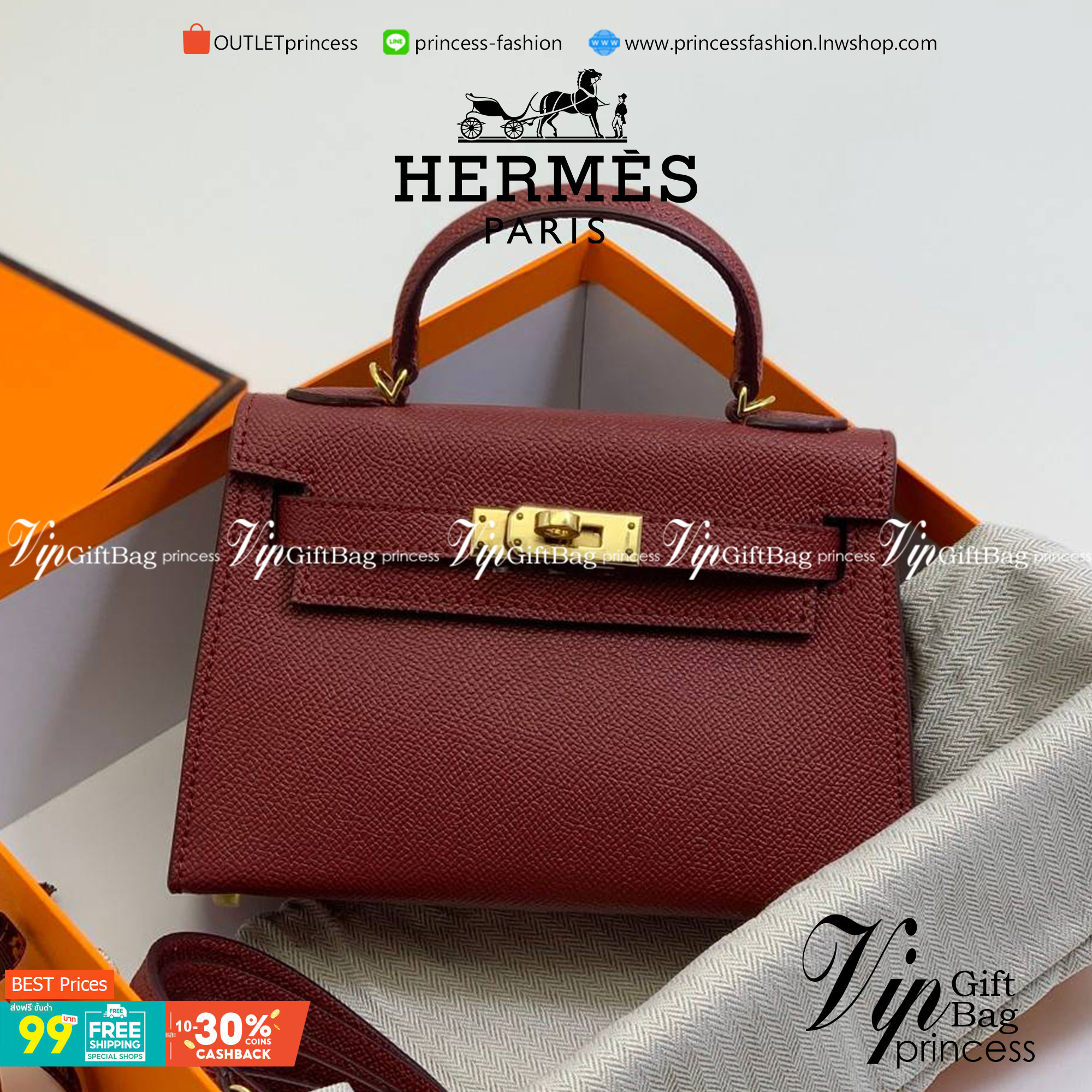 VIP หนังแท้ 】HERMES KELLY 20 MINI SELLIER GOLD EPSOM GOLD HARDWARE