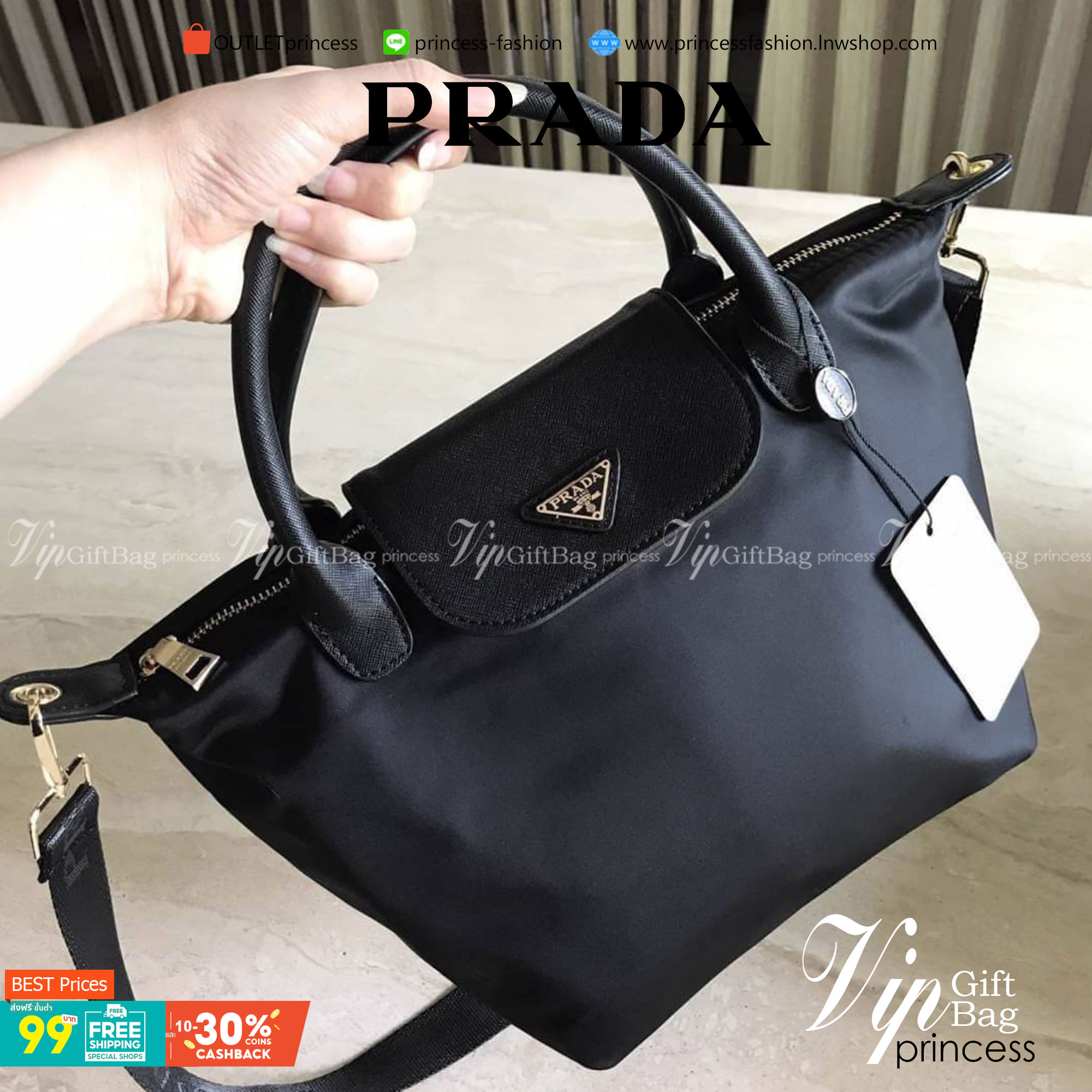 Best Seller !! กระเป๋าผ้าไนล่อน Longchamp Style จากงานพรีเมี่ยมกิ้ฟ รุ่น Limited edition จากแบรนด์ PRADA ตัวนี้ไซส์ mini🐰 **กำลังน่ารักคะ ด้านในมีช่องใส่ของ แบ่งเป็นสัดส่วน ใส่กปต.ยาว IPADmini ได้สบายค้า เหมาะกับการถือเป็น everyday look สุดๆ ใบนี้