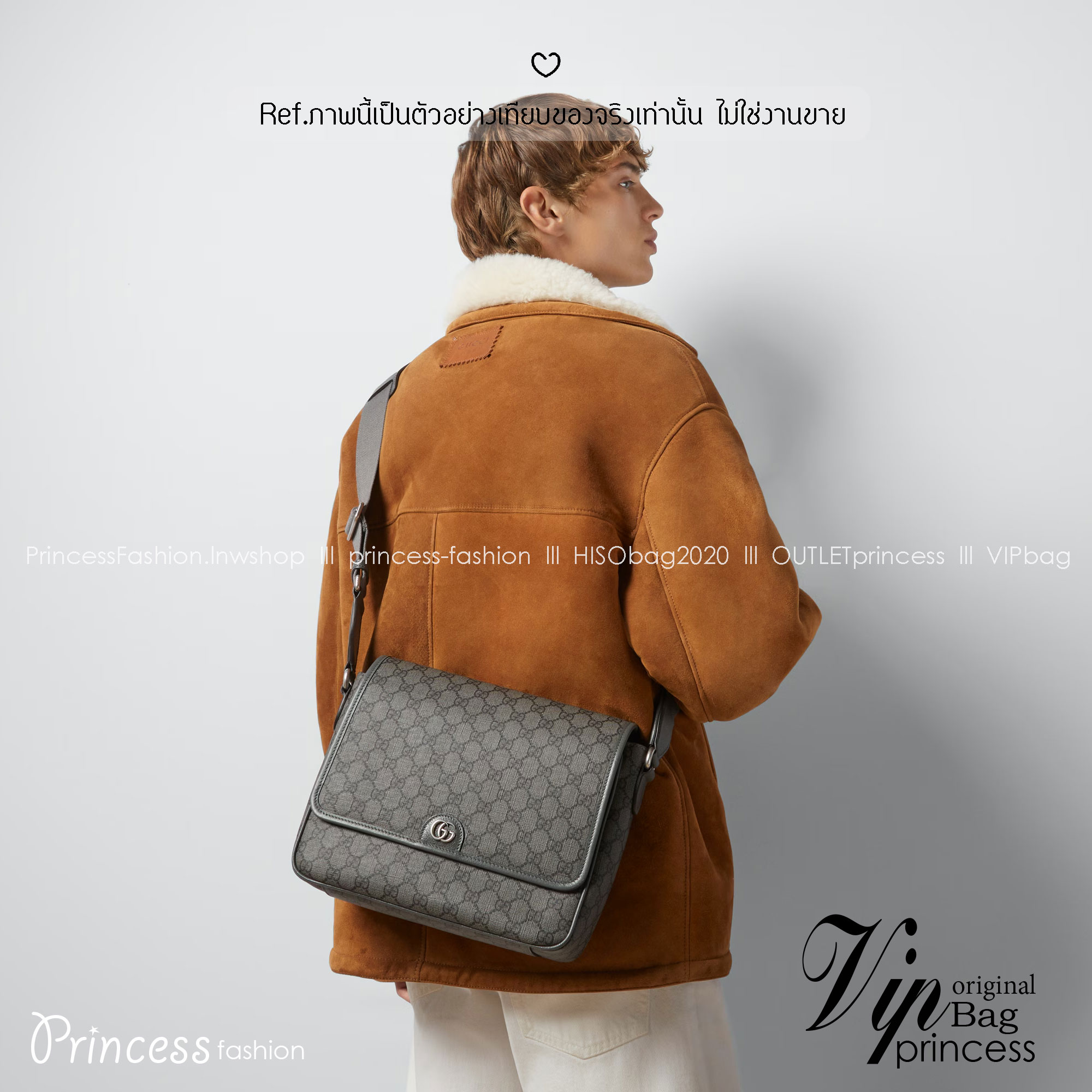 ORI หนังแท้ | GUCCI Ophidia medium messenger bag Gray กระเป๋าสะพายทรงแมสเซ็นเจอร์ Canvas GG Supreme เนื้อผ้าที่เหมาะสำหรับไลน์แอคเซสเซอรี่สำหรับผู้ชาย