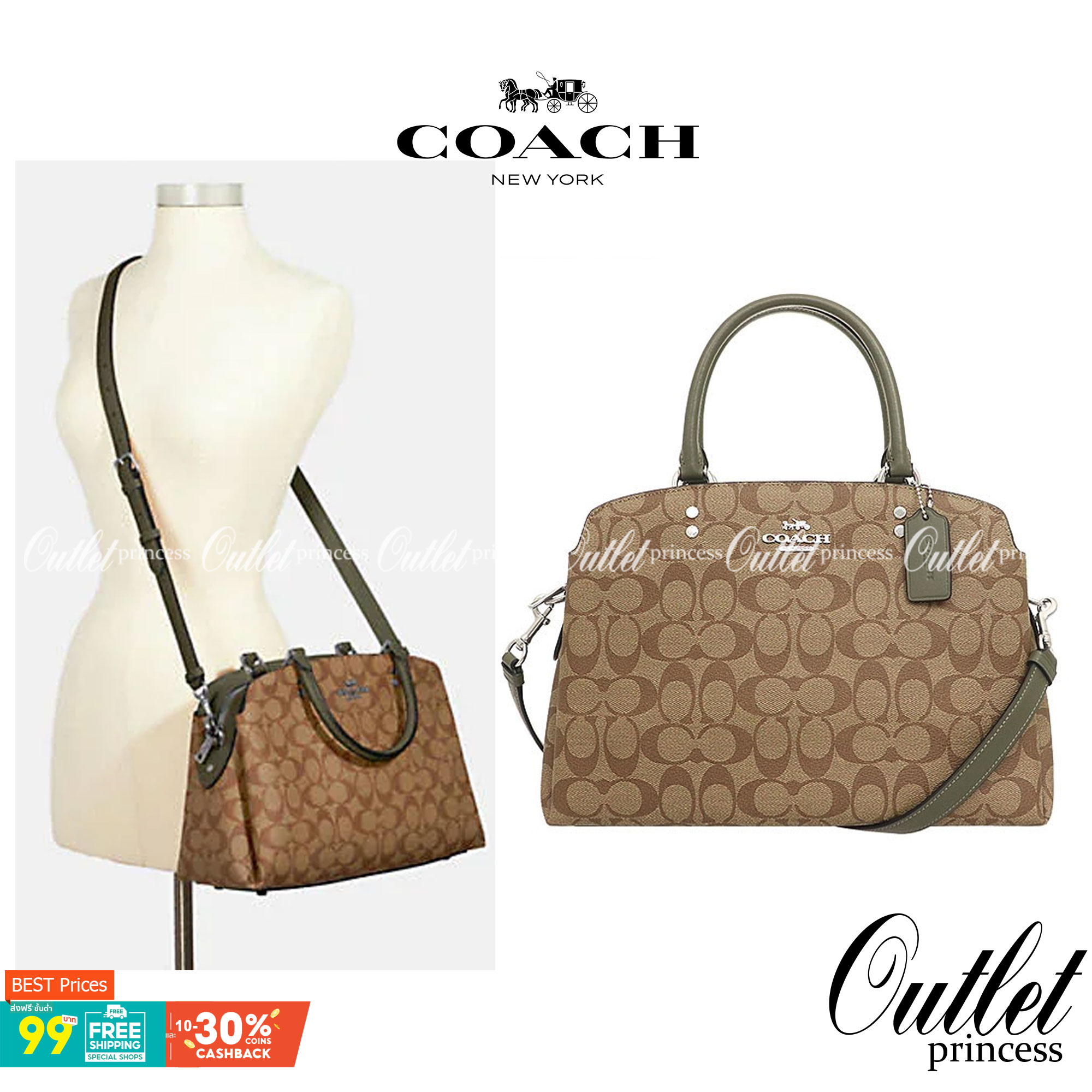 COACH F91495 LILLIE CARRYALL IN SIGNATURE CANVAS สีใหม่ล่าสุด กับรุ่นที่สุดของความขายดี รอบนี้ใบใหญ่จุใจ กระเป๋าสะพายทรงสวย ที่ดีไซน์ออกมาให้ใช้งานง่าย สะดวก สวย หรู ดูดี!! วัสดุหนังแคนวาสเคลือบลาย มาพร้อมสายสะพายข้างและหูจับในตัว ถอดออกถือคล้องแขนเก๋ๆ หร