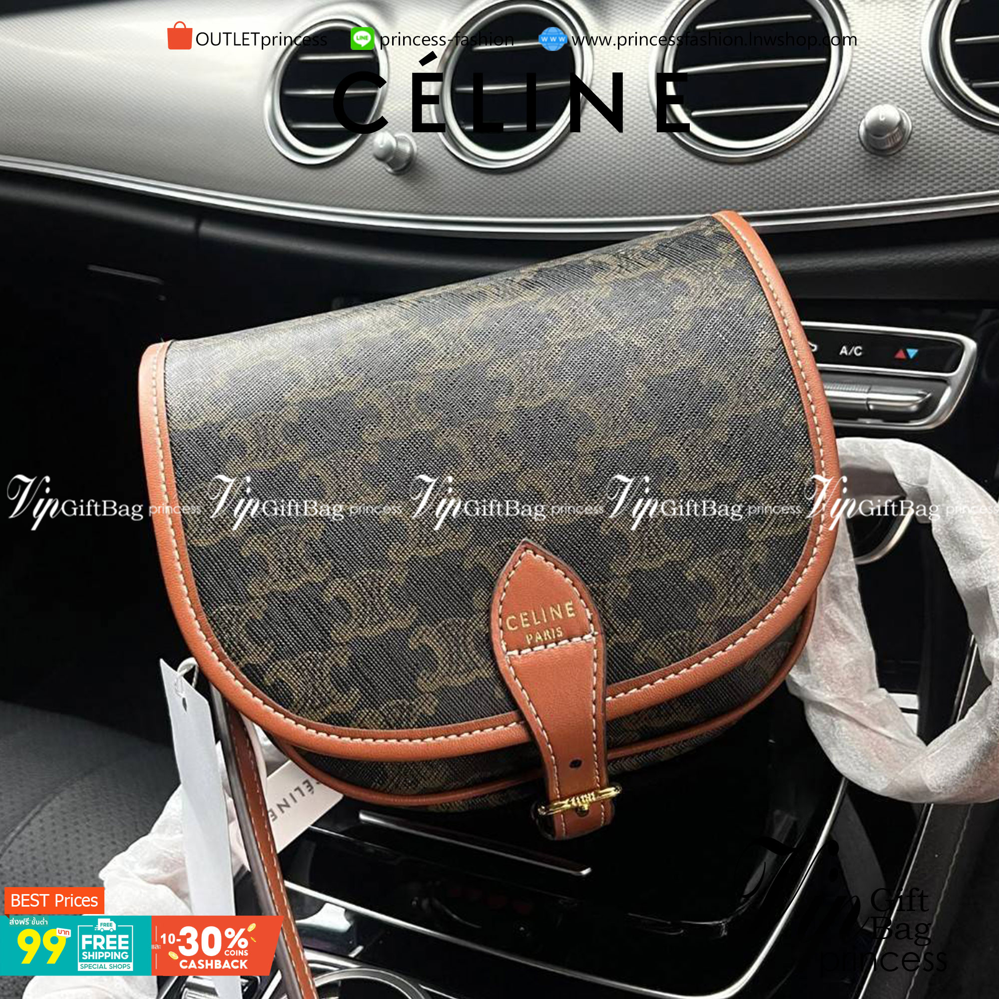 CELINE MEDIUM FOLCO BAG IN TRIOMPHE CANVAS หากใครที่กำลังมองหากระเป๋าสะพายข้าง ขนาดกะทัดรัด และเรียบหรู ต้องใบนี้เลยค่ะ เป็นกระเป๋าเปิดปิดแบบแบบฝาผับที่มีรูปทรงโค้งและที่ล็อกรูปทรงคล้ายเข็มขัด อีกทั้งยังสะท้อนความสวยสไตล์สาวปารีสได้อีกด้วย ด้านในของรุ่นนี