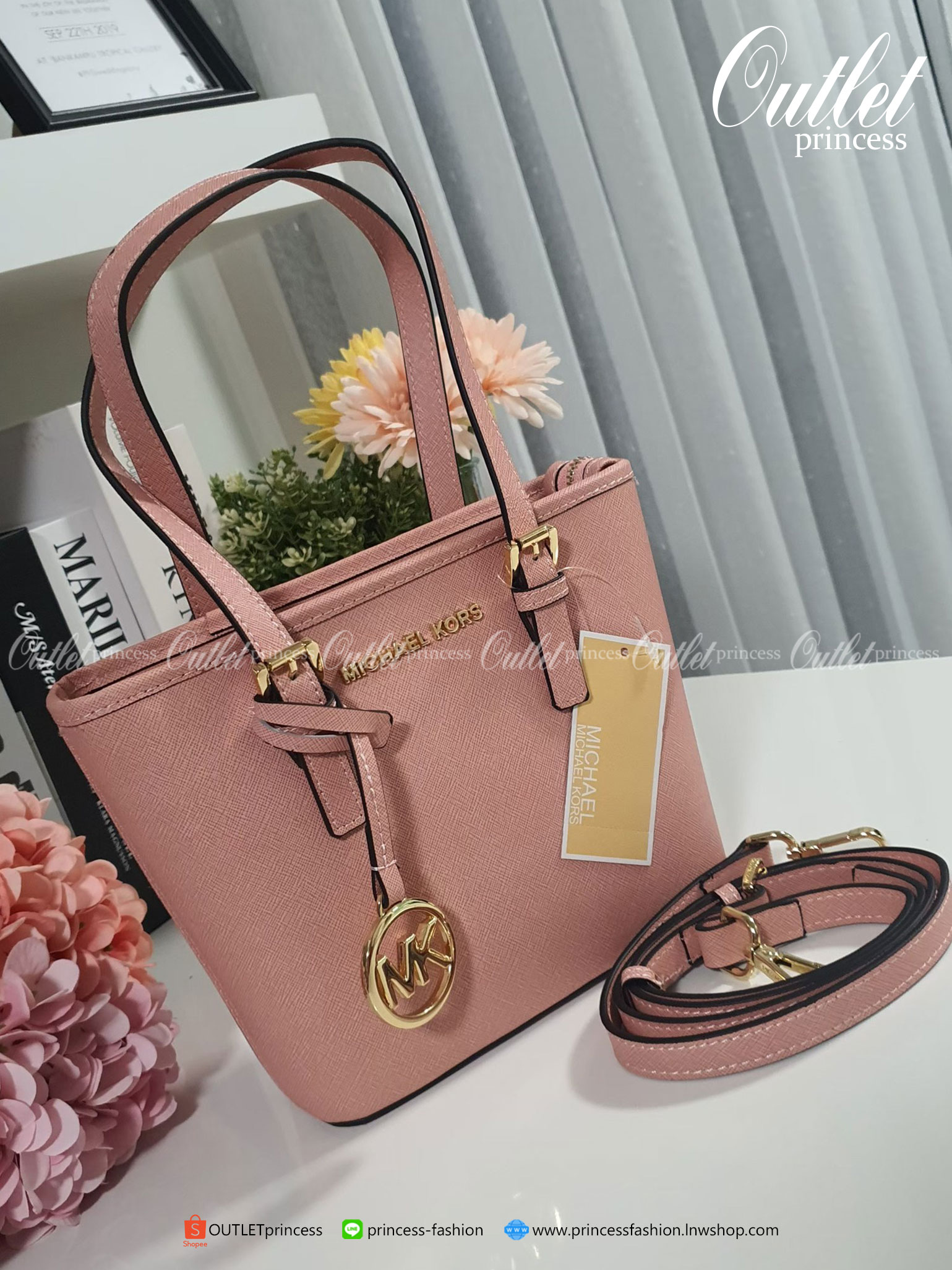 ของแท้ 100% Micheal Kors Genuine Leather Mini Tote Bag สีชมพูนู๊ด