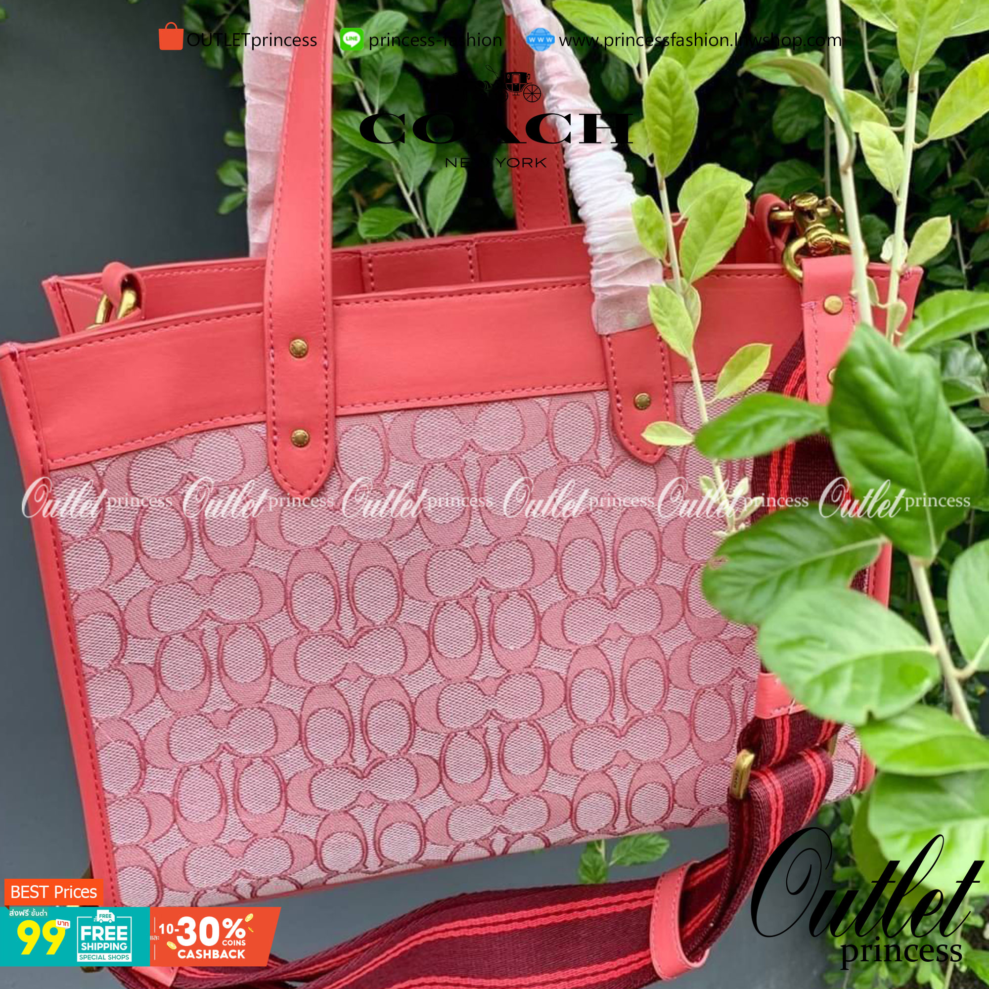 สวยๆ เคลียสต๊อค มีไม่มากจร้าา! COACH TOTE FIELD JACQUARD BAG ((C3282)) กระเป๋าหิ้ว//สะพายข้าง JacquardลายC+หนังแท้ สวยงามลงตัวมากๆค่ะ ปากกระเป๋าเปิดปิดแบบกระดุมแม่เหล็ก ภายในกว้าง สาวๆทีาสัมภาระเยอะบอกเลยเหมาะมากค่ะ
