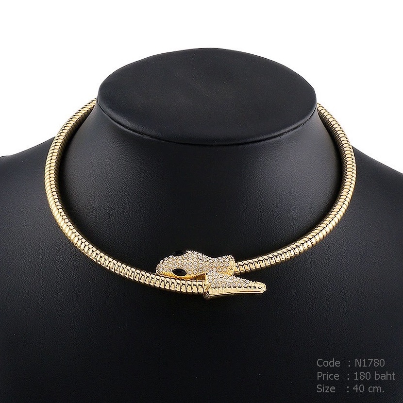 สร้อยคอโชคเกอร์ งูฝังเพชร cz สีทอง