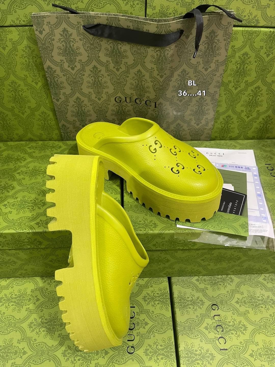 GUCCI platform perforated G sandal / GG Sandel รองเท้า GG เกรดออริจินอล สลับแท้ พร้อมกล่อง ภาพถ่ายจากงานจริง ใช้งานต่างประเทศได้