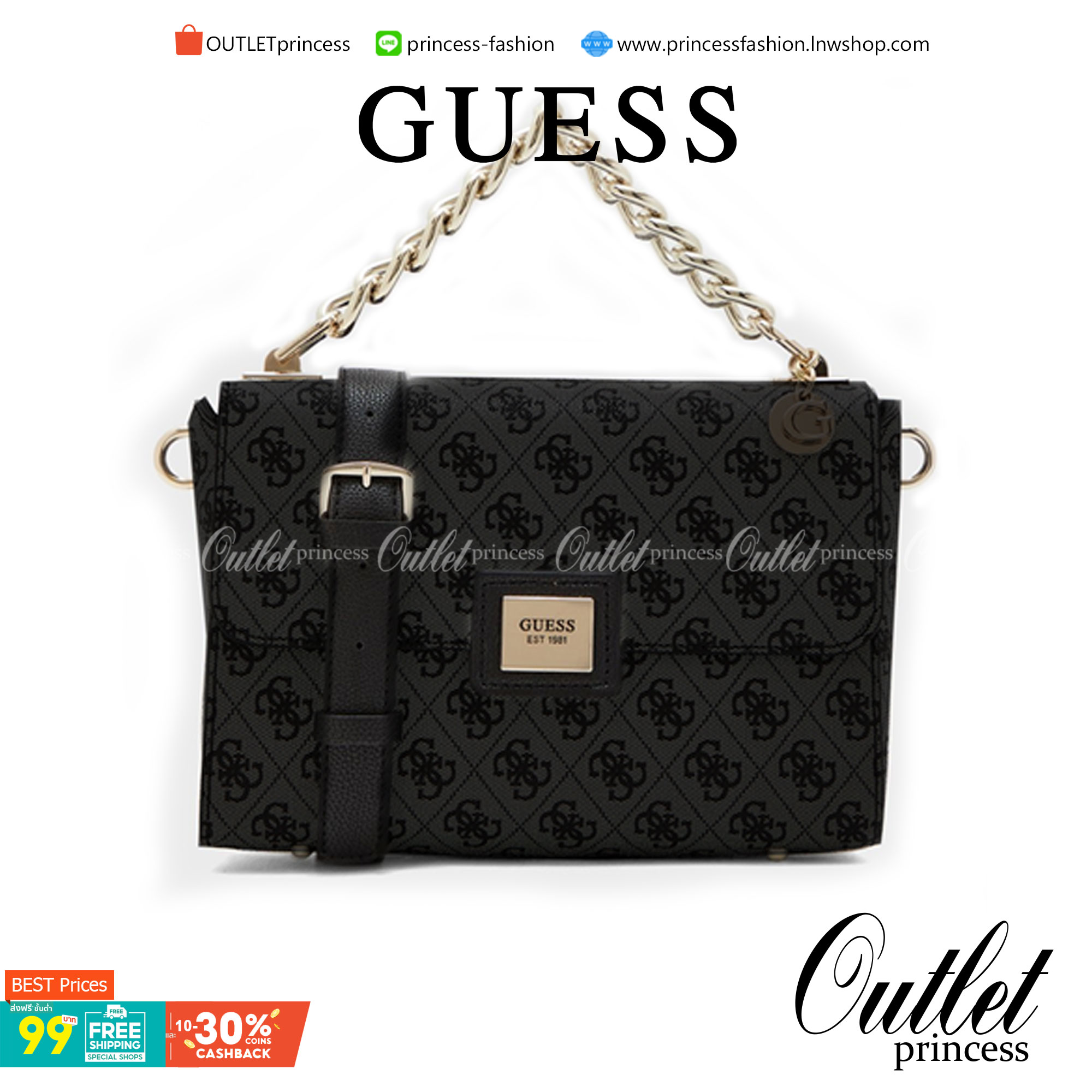 ราคาปังปิ๊นาศ (!!) มากแม่ 💕 GUESS Candace Top Handle Flap Bag กระเป๋าสะพาย Crossbody / คล้องแขน ถือออกงานได้ ทรงน่ารัก จากแบรนด์ GUESS สวยอยู่ทรง ขนาดกำลังดี น้ำหนักเบา ด้านหน้ามีโลโก้แบรนด์อะไหล่ทอง มีอะไหล่โซ่ห้อยด้านหน้าสามารถคล้องแขนและถือได้ 