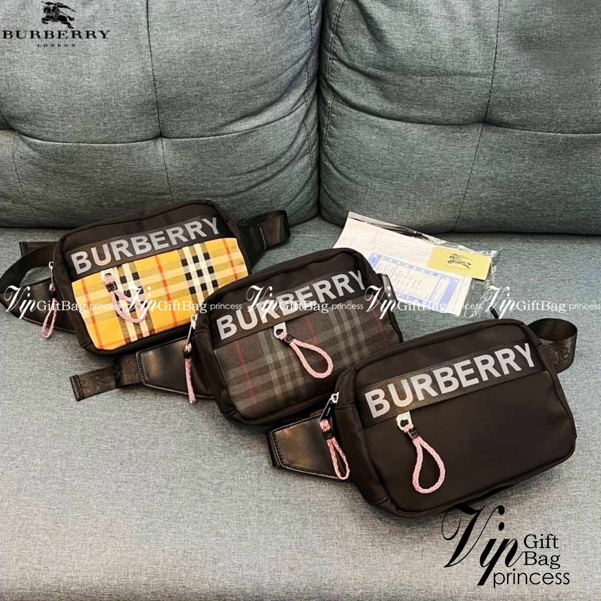 BURBERRY BELT BAG Vintage retro check กระเป๋าคาดอกผ้าในลอนอย่างดี น้ำหนักเบา ทรงสวย สามารถใช้ทั้งผู้หญิง ผู้ชาย
