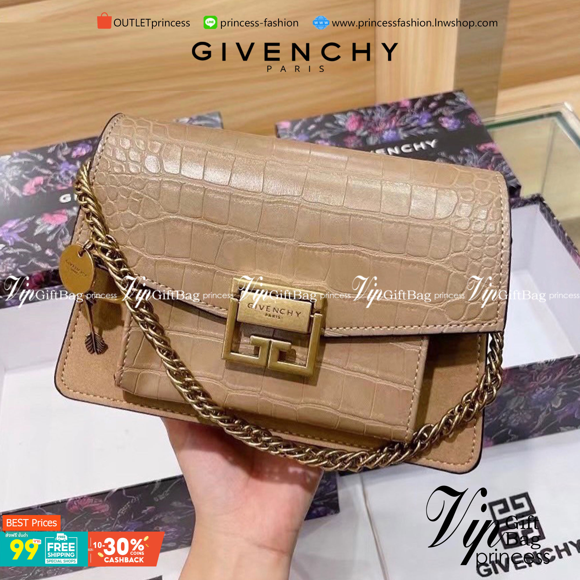GIVENCHY GV3 CROCODILE-EFFECT SHOULDER BAG กระเป๋าสะพายหนังลายจระเข้ เปิดหน้าอะไหล่ทอง สวยหรูดูแพงตามแบบฉบับแบรนด์ งานจริงสวยจริงจังมากกก ไม่พูดเยอะ ควรมีค่าา!!!