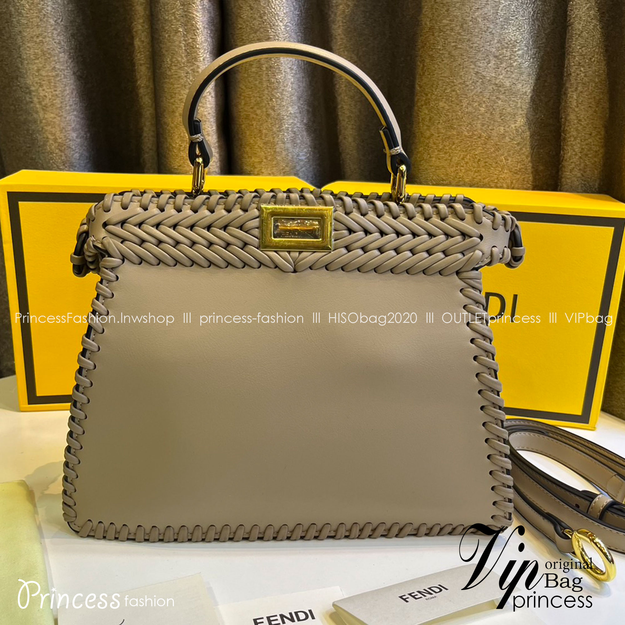 พร้อมส่ง 3 สี FENDI Peekaboo ISeeU Medium interlace leather bag กระเป๋าสะพายดีไซส์สาน ใช้ได้ 2 ด้าน 🧡 เกรดออริจินอล 1:1 สลับแท้