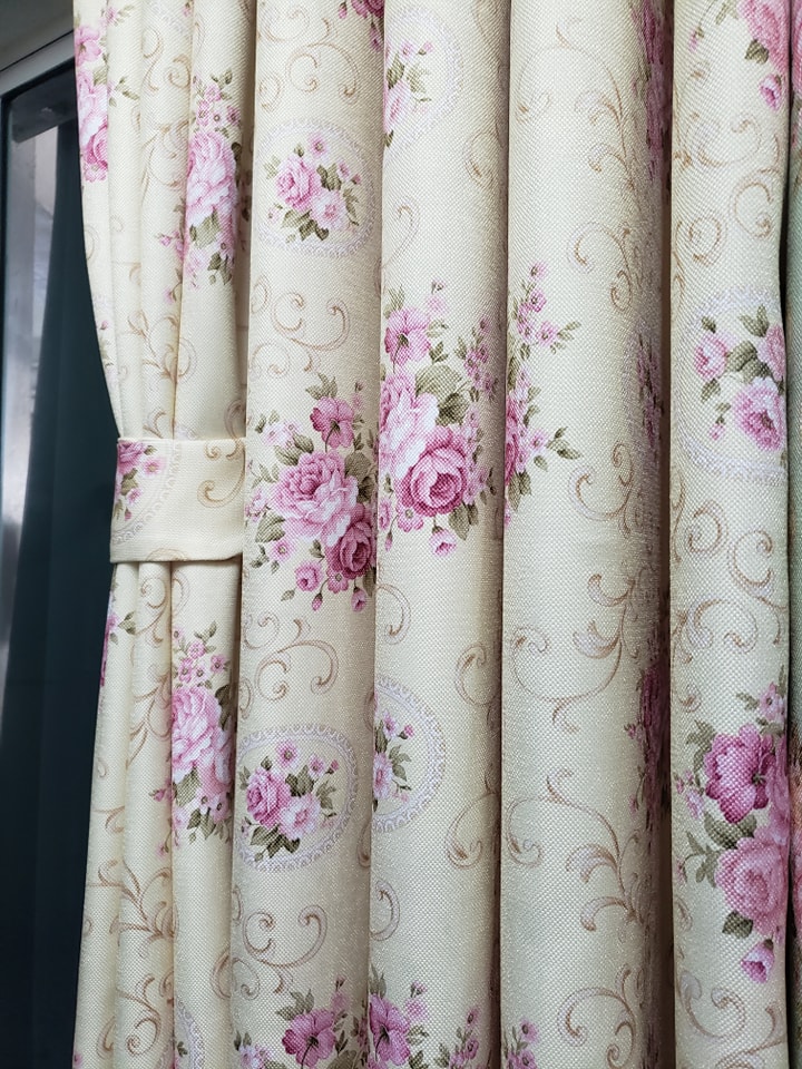 ม่านก.130*ส.150ซม./ผืน รุ่นVintage สีครีมชมพู