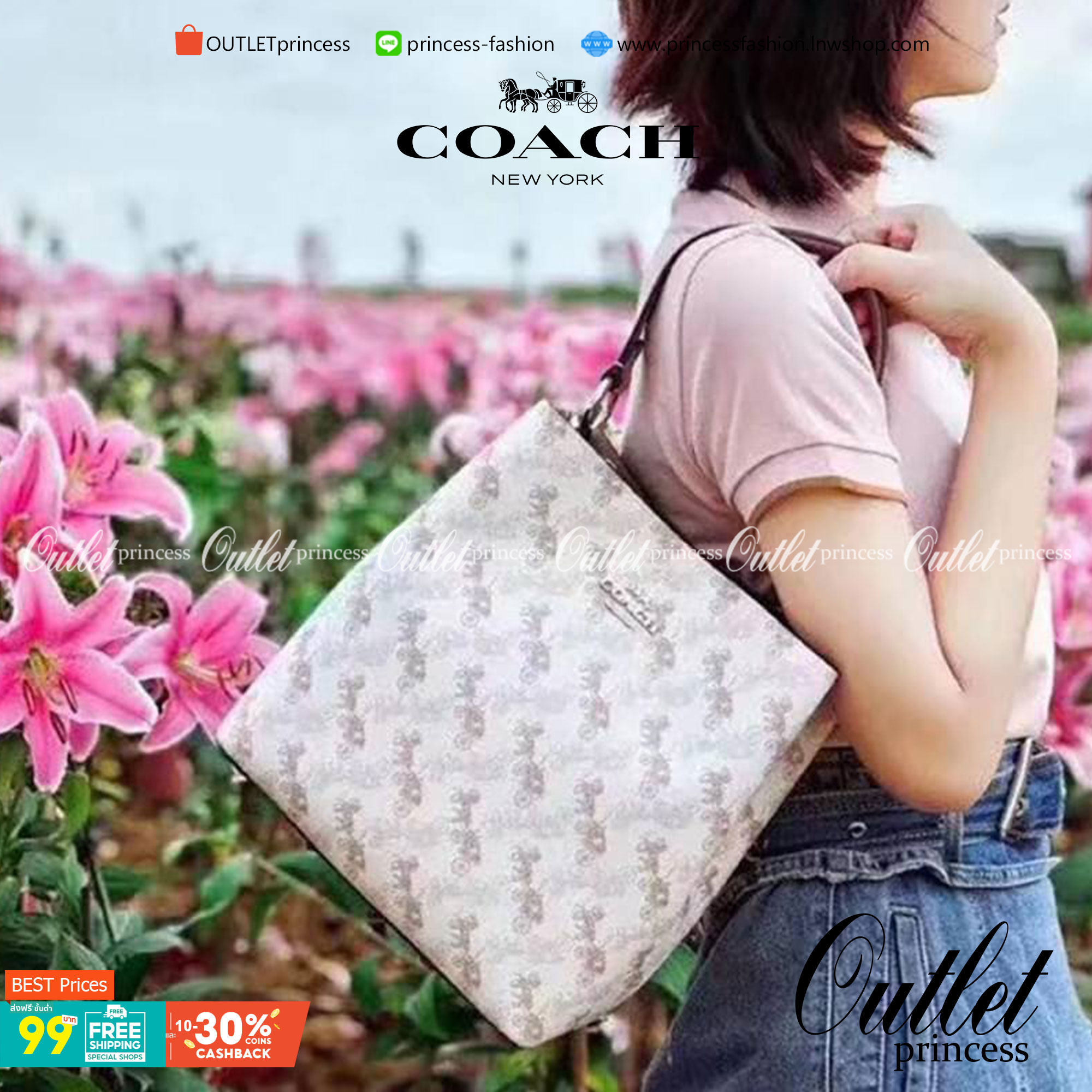 COACH TOWN BUCKET BAG WITH HORSE AND CARRIAGE PRINT ((2081-236)) 🔺กลับมาแล้ว ตามคำเรียกร้องค่ะ! กระเป๋าคล้องไหล่//สะพายข้างได้ วัสดุ pvc อย่างดี หนังนิ่มป่องพองตัวสวยงาม ลายรถม้าทั้งใบค่ะ ภายในกระเป๋าแบ่งเป็น2ช่องหลัก เปิดปิดแบบกระดุมแม่เหล็ก ภายใ